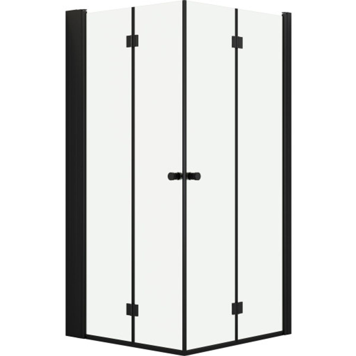 Dansani Match brusehjørne, model B+B+Tower reol, 97x97 cm, klart glas, sort