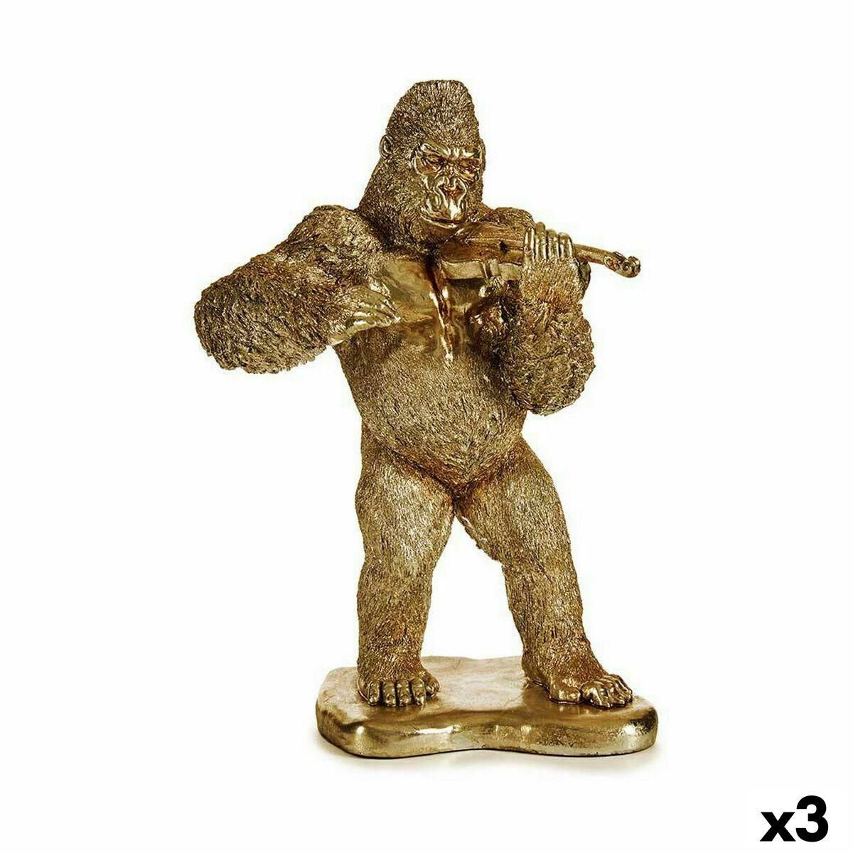 Dekorativ figur Gorilla Violin Gylden 16 x 40 x 30 cm (3 enheder)