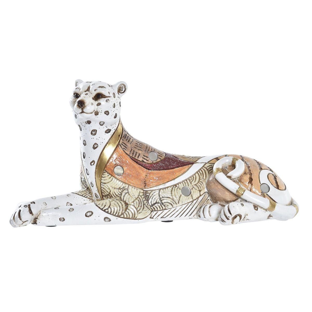 Dekorativ figur Hvid Orange Leopard Kolonistil 24 x 10 x 12 cm