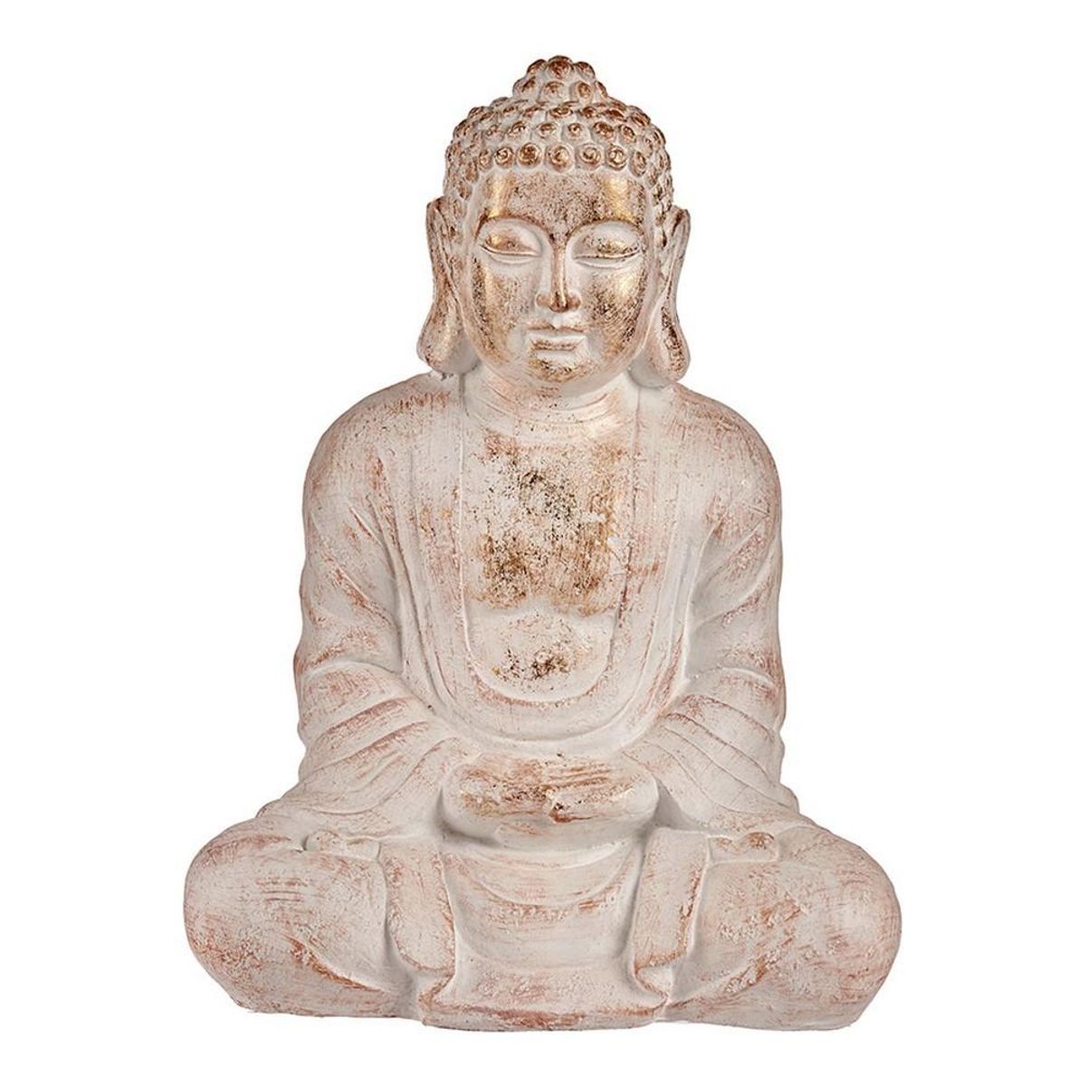 Dekorativ havefigur Buddha Hvid/Guld Polyesterharpisk (25 x 57 x 42,5 cm)