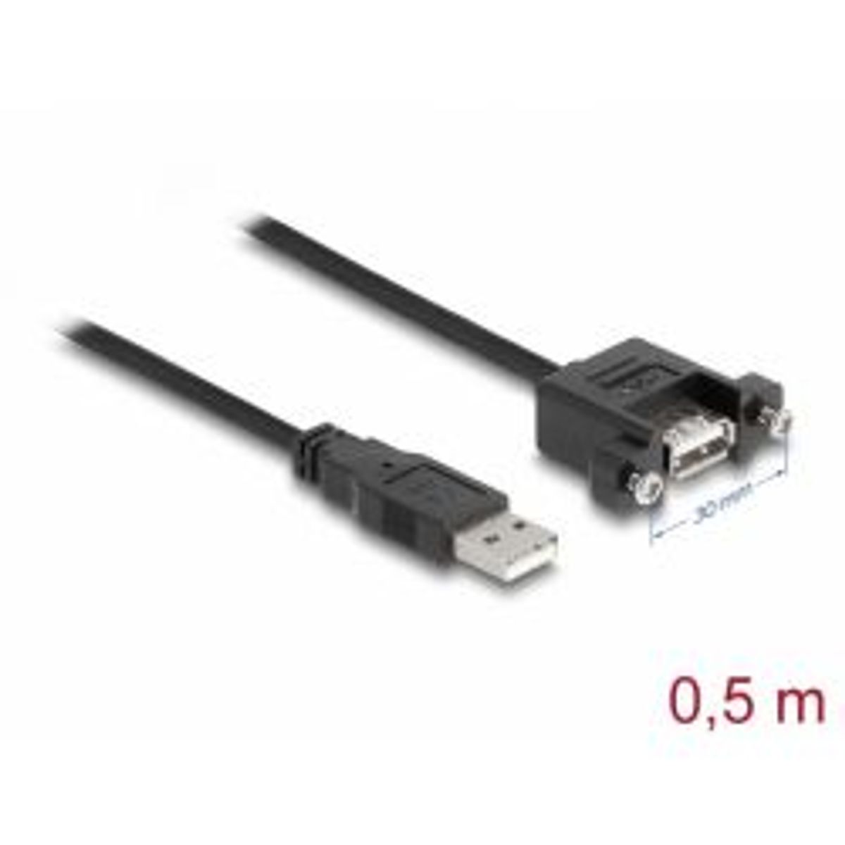 Delock Cable Usb 2.0 Type-a Ma>usb 2.0 Type-a Fe Panel-mount, 0,5m