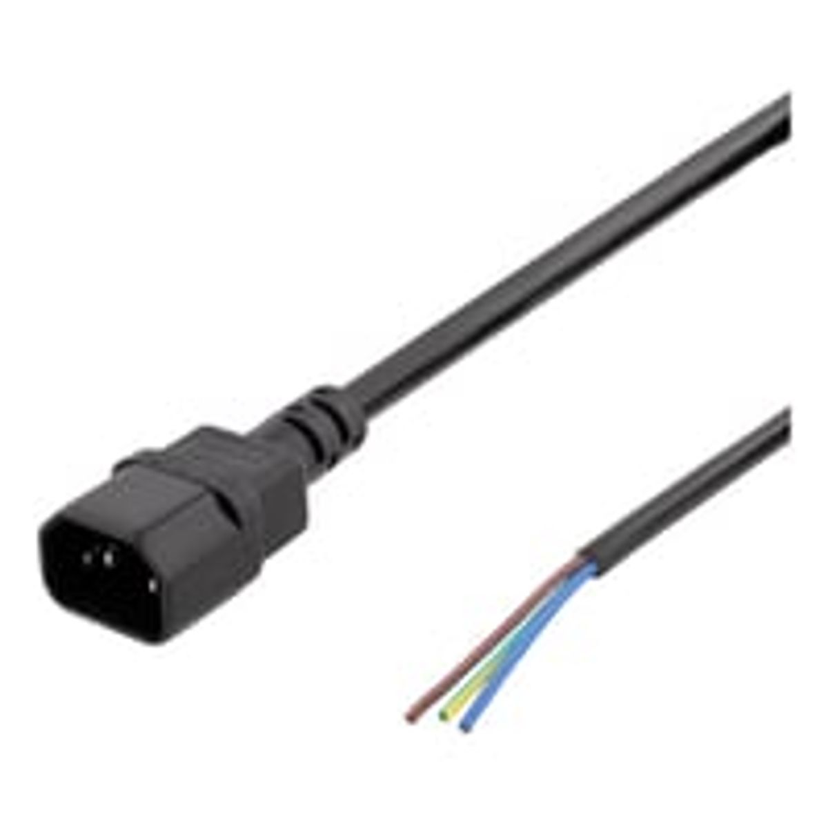 DELTACO C14 to open ended power cord, 2m, IEC C14, 10A, sort