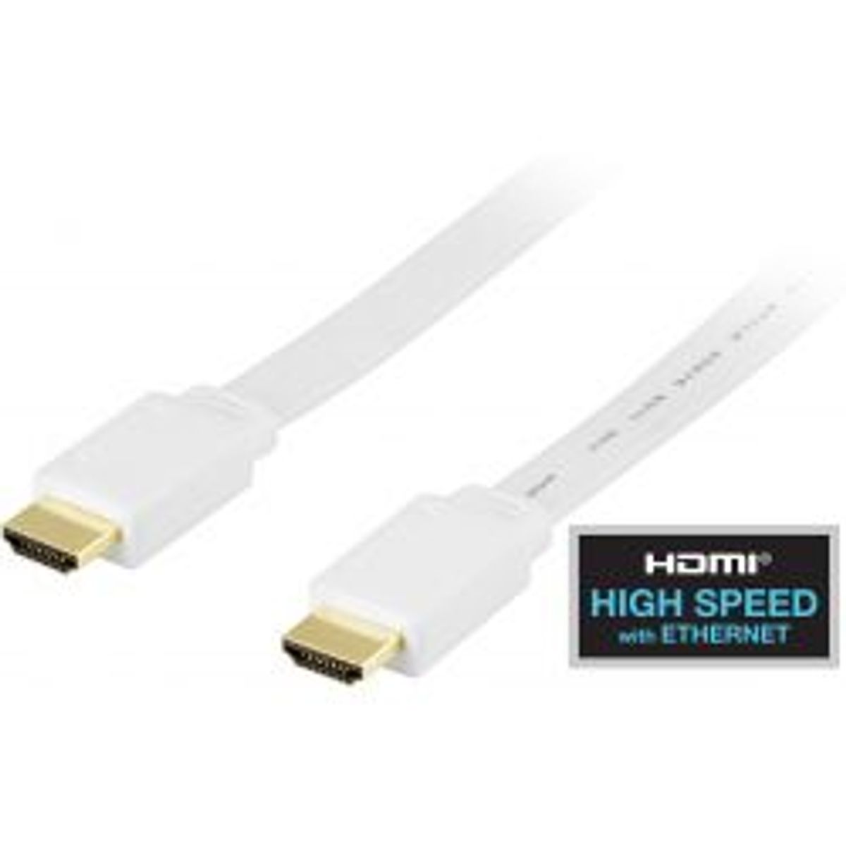 Deltaco Flat Hdmi Cable, Hdmi High Speed W/ Ethernet, 4k, 3m, White