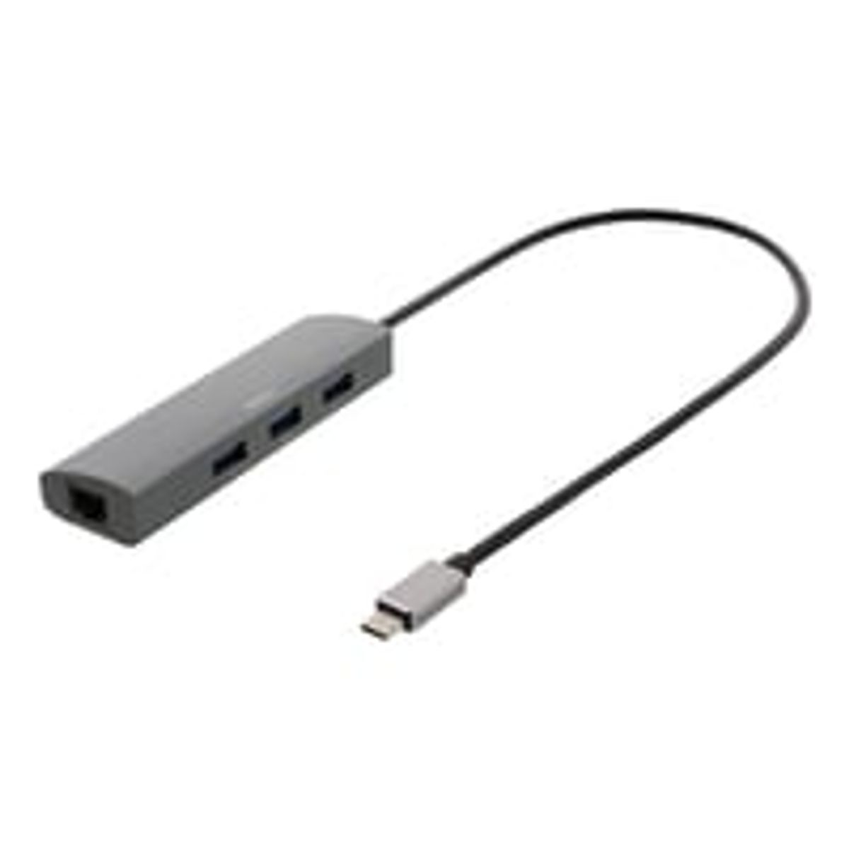 DELTACO USB-C Hub and Network Adapter, USB-C ha, RJ45 ho, 3xUSB-A 3.0,