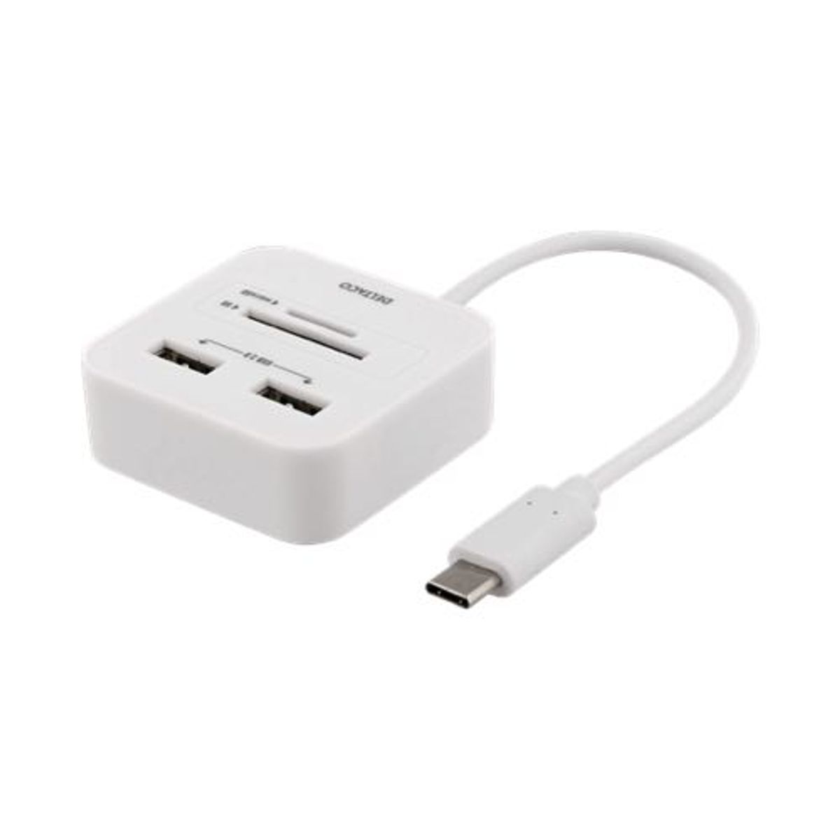 Deltaco - USB-C Hub(USB-C / 2xUSB-A 2.0 / 1xkortlæser)(Hvid) - 0,1 m