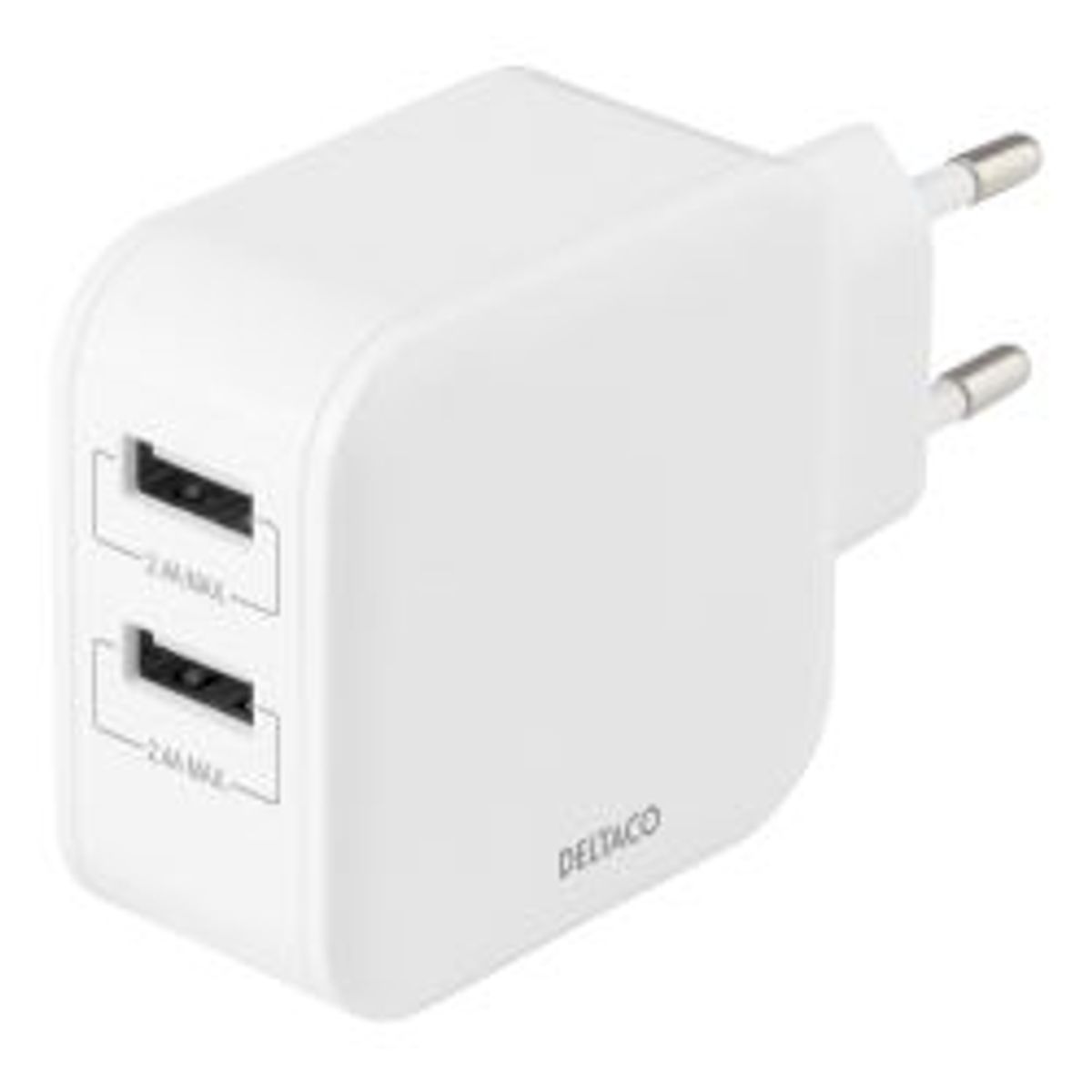 Deltaco Usb-vægoplader, 2x Usb-a-porte, 4,8 A, 24 W, Hvid