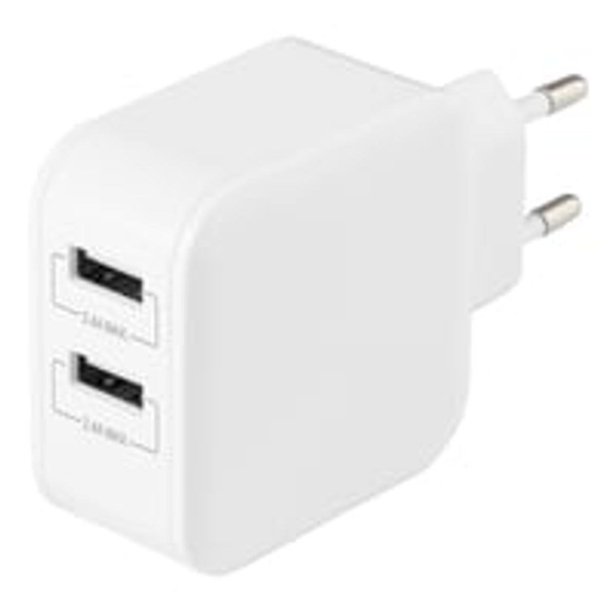 DELTACO Vgoplader med dobbelt USB-A-porte, 4,8 A, 24 W, hvid