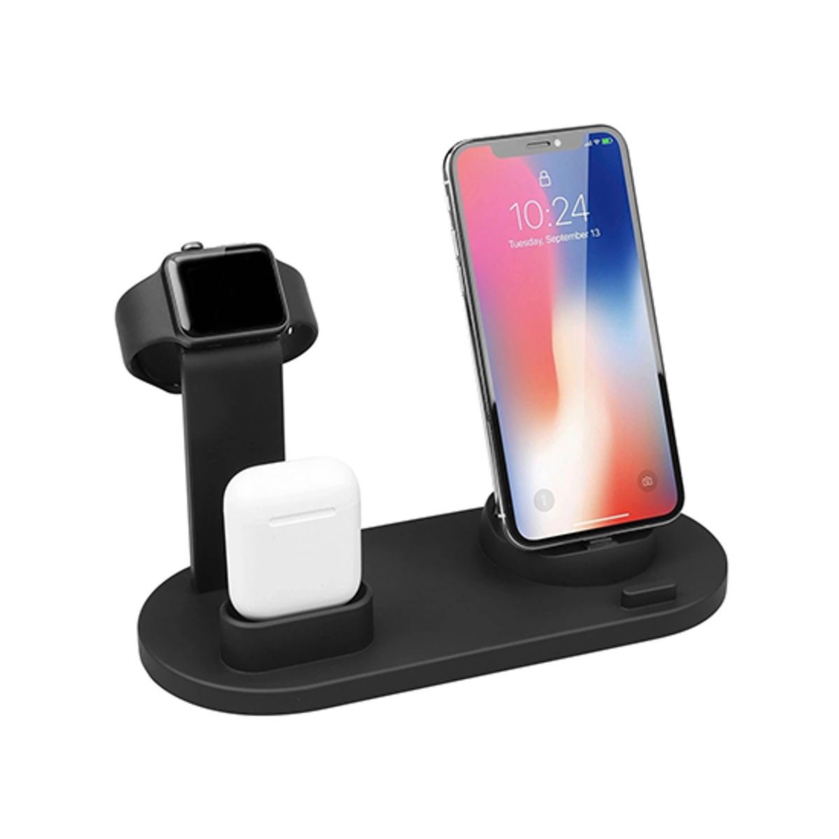 DeLX&trade; | 3-i-1 Opladerstation til Mobil / Apple Watch / AirPods - Sort