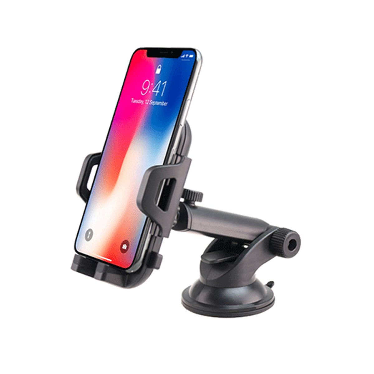 DeLX&trade; Mobilholder med arm og sugekop - Sort