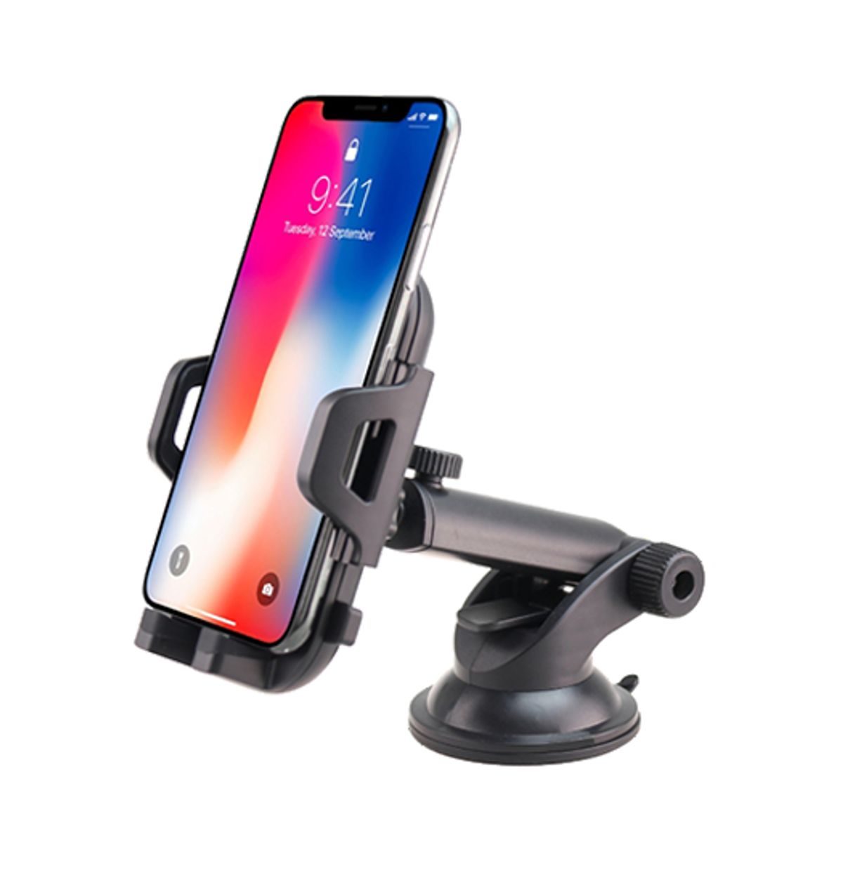 DeLX&trade; Mobilholder med arm og sugekop - Sort