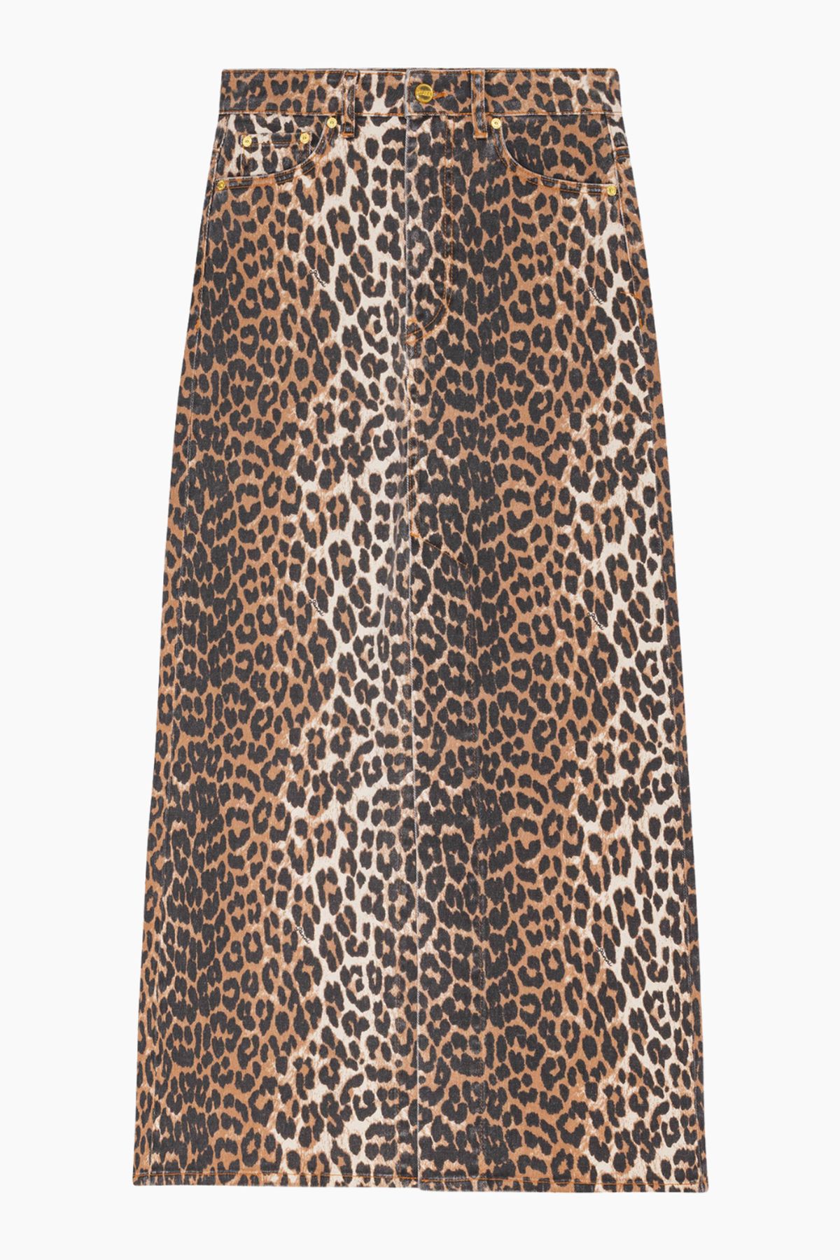 Denim Maxi Slit Skirt J1445 - Leopard - GANNI - Leopard S