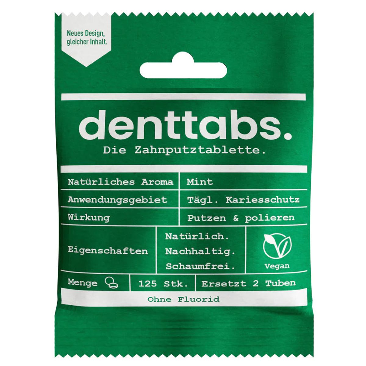 Denttabs - Tandpasta Tabletter Mint 125 Stk - Uden Fluorid