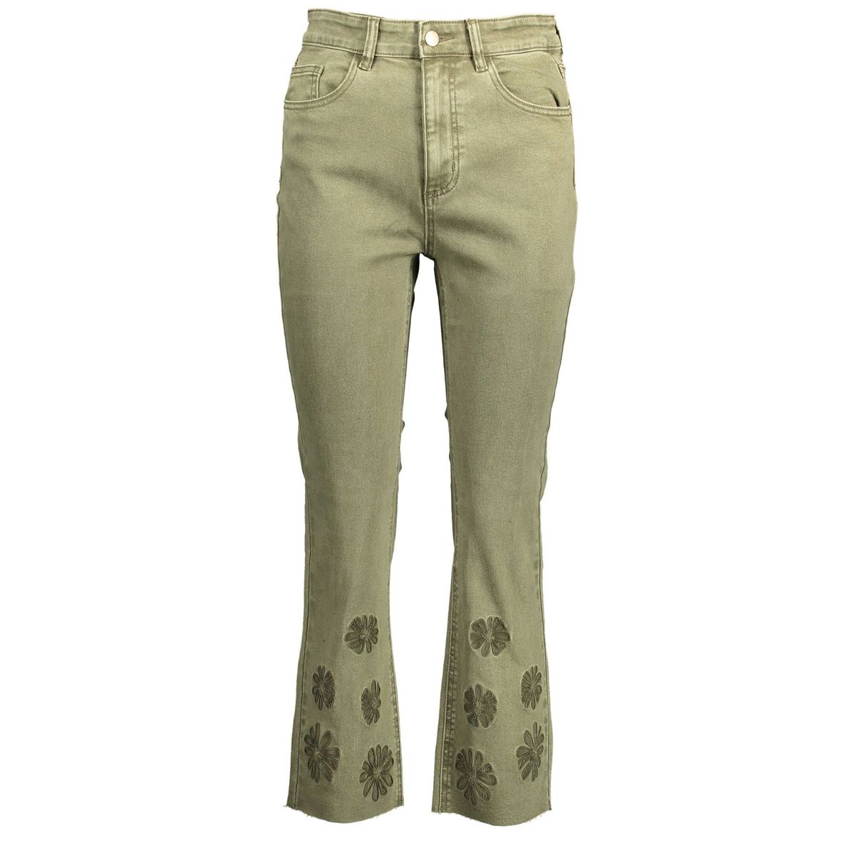 Desigual Embroidered Contrast Stitch Green Jeans