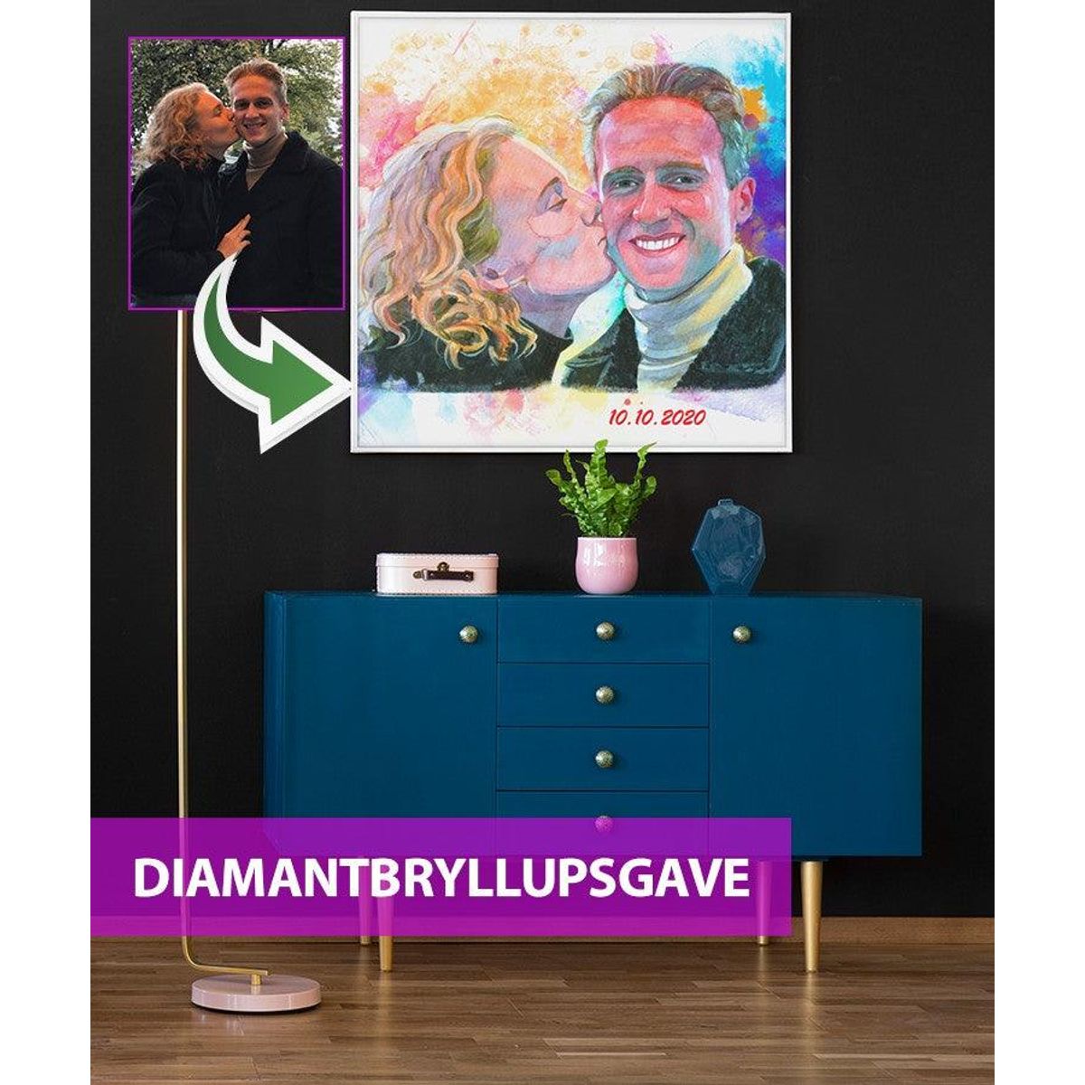 Diamantbryllupsgave - Vandmaleri efter dine fotos