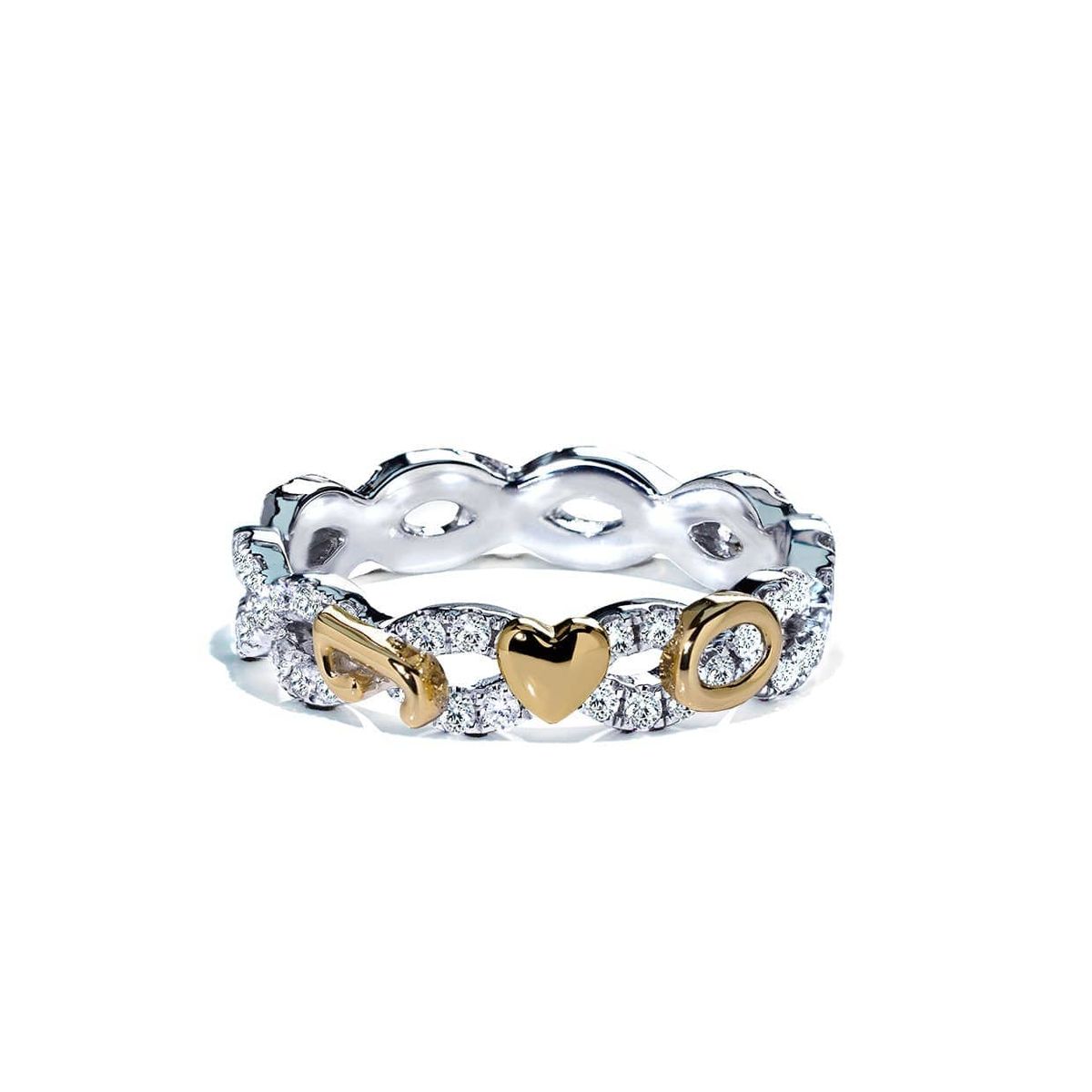 Diamantring eternity twist micropavé med initialer og diamanter i hvidguld