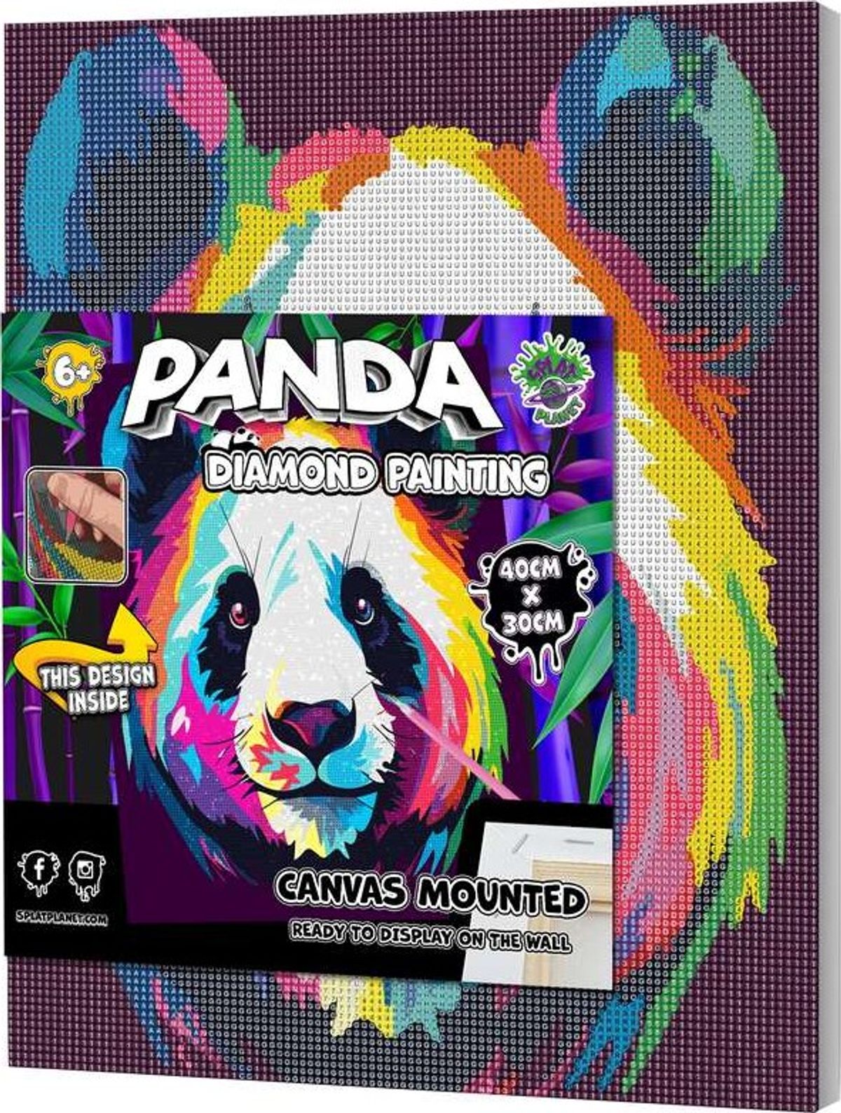 Diamond Art Painting Kit På Lærred - 30x40 Cm - Panda - Ny - Splat