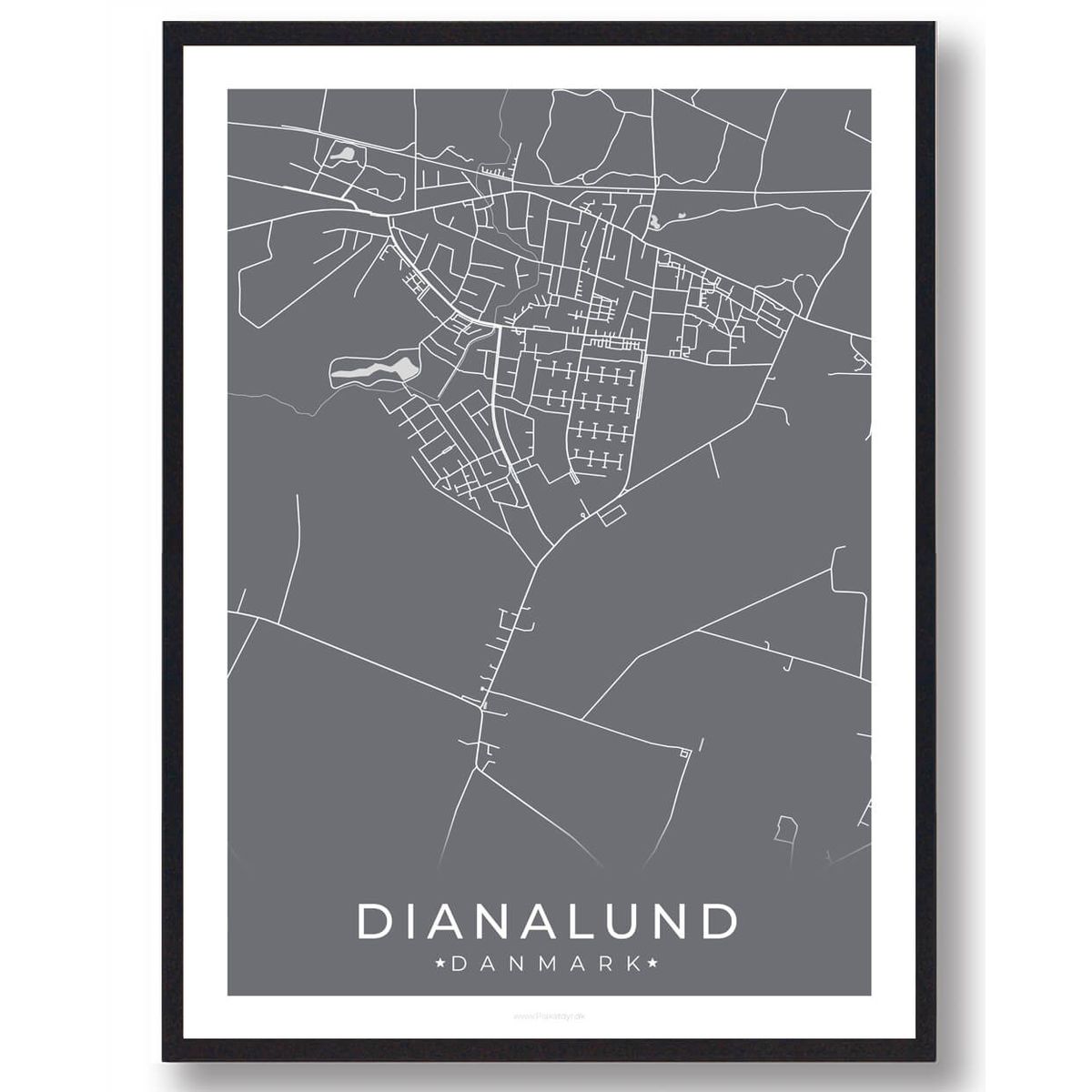 Dianalund by plakat - grå (Størrelse: M - 30x40cm)