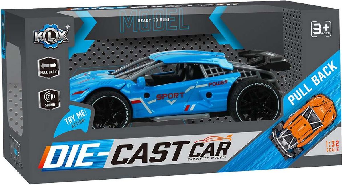 Die-cast Pull Back Car W/sound & 'try-me', Blue - Klx Toys