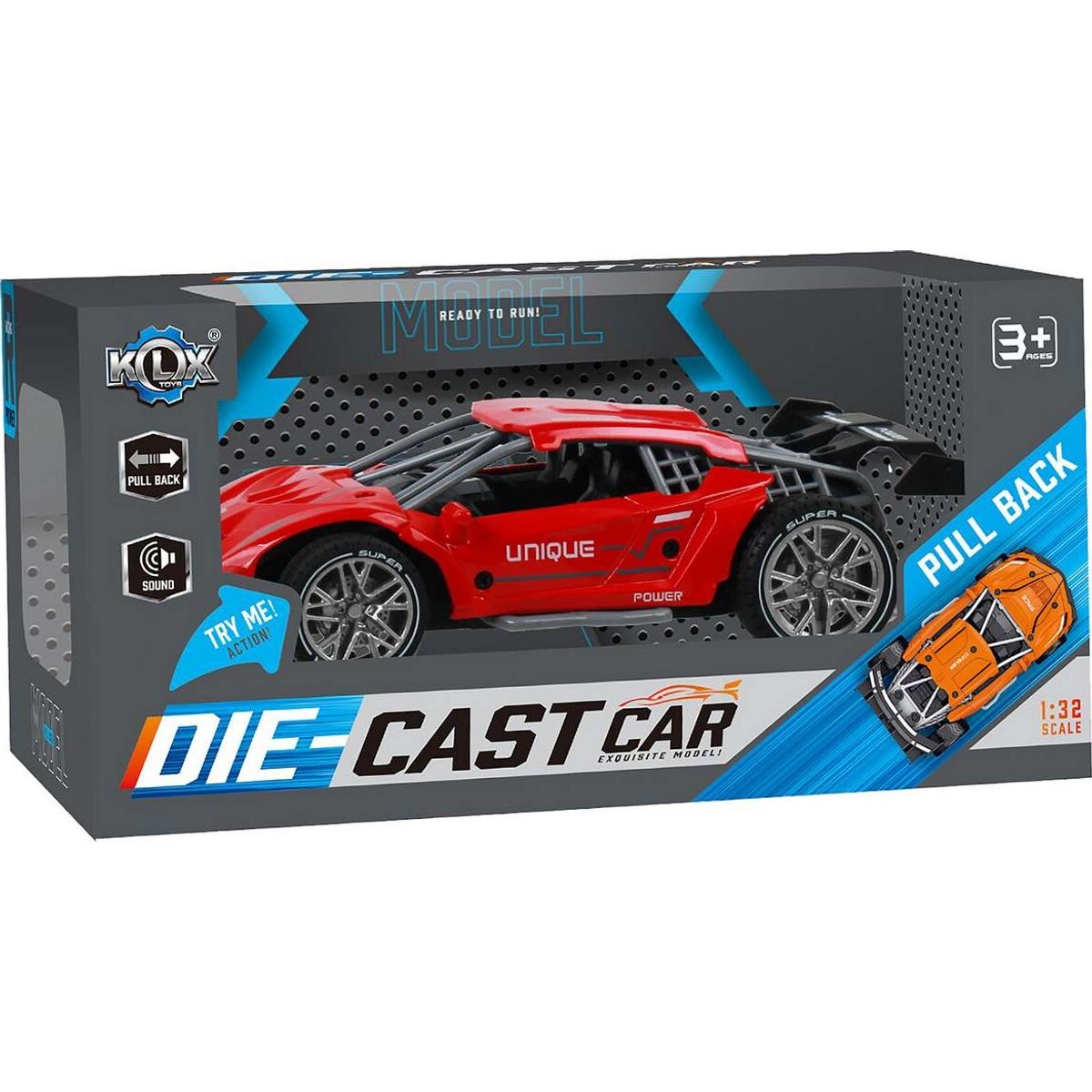 Die-cast Pull Back Car W/sound & 'try-me', Red - Klx Toys