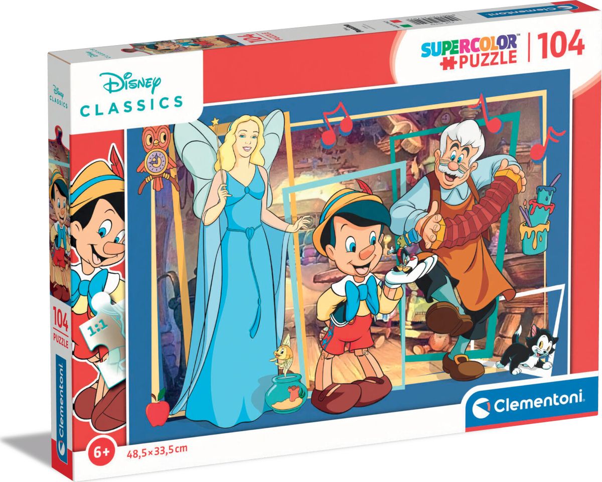 Disney Puslespil - Pinocchio - Super Color - Clementoni - 104 Brikker