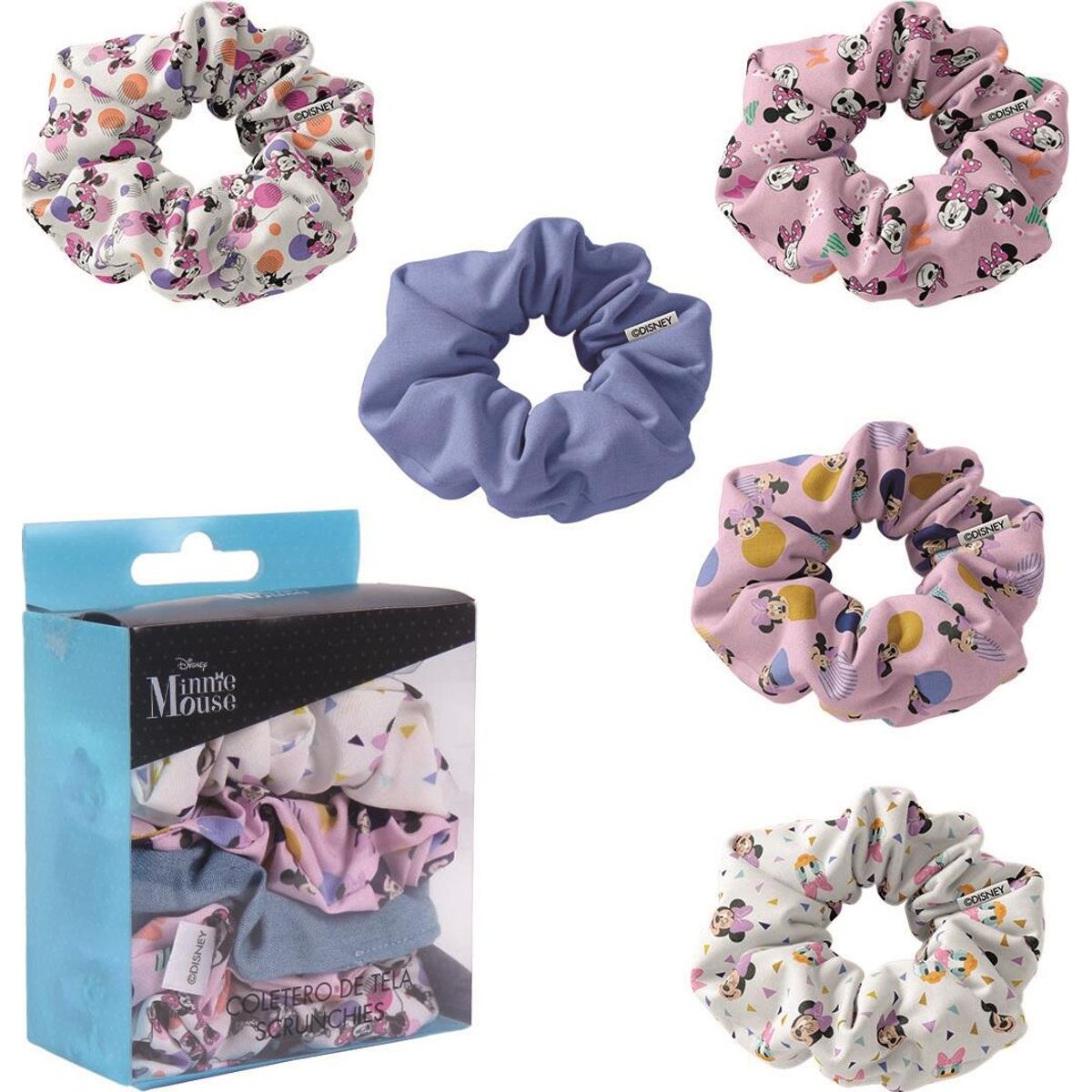 Disney - Scrunchies Med Minnie Mouse Motiv - 5 Stk - Lyserød Hvid