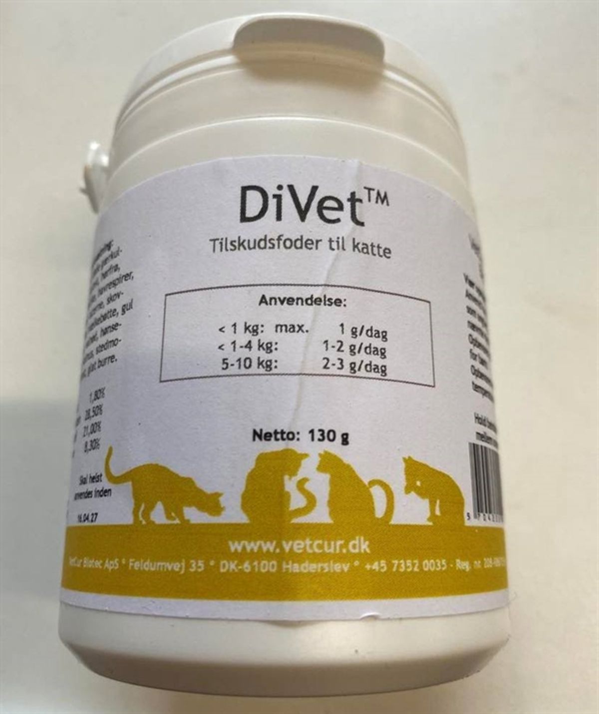 DiVet tilskudsfoder til kat, 130g pulver