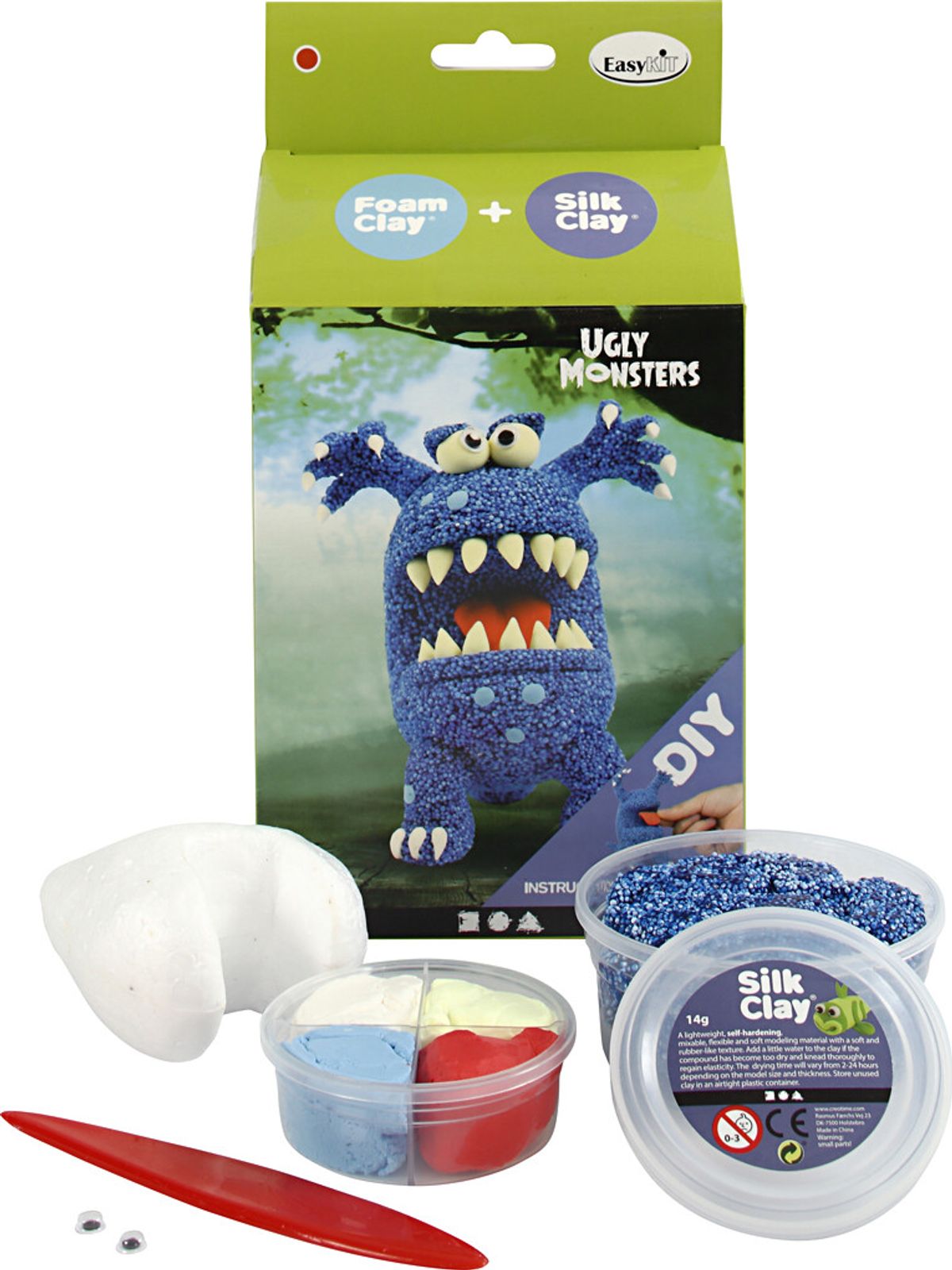 Diy Kit - Silk Clay Og Foam Clay - Funny Friends - Monster - Blå