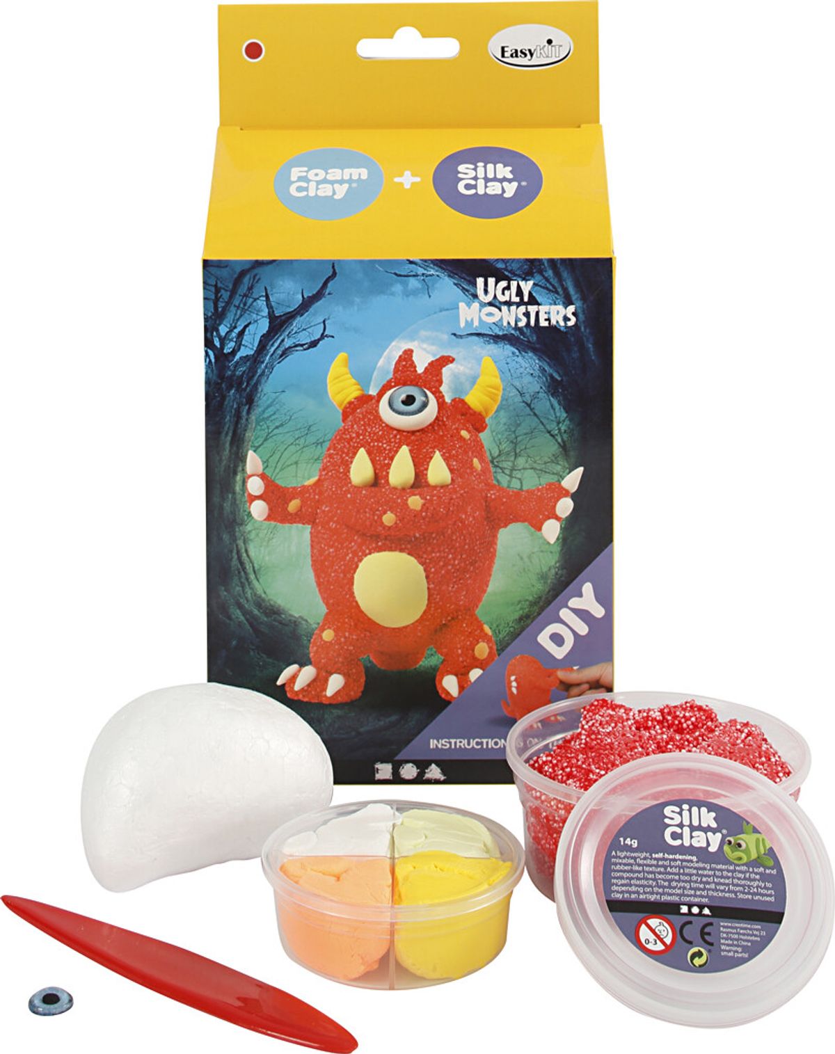 Diy Kit - Silk Clay Og Foam Clay - Funny Friends - Monster - Rød