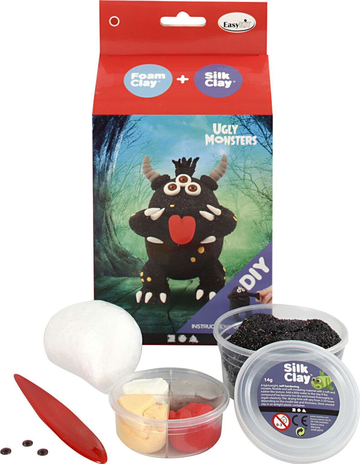 Diy Kit - Silk Clay Og Foam Clay - Funny Friends - Monster - Sort