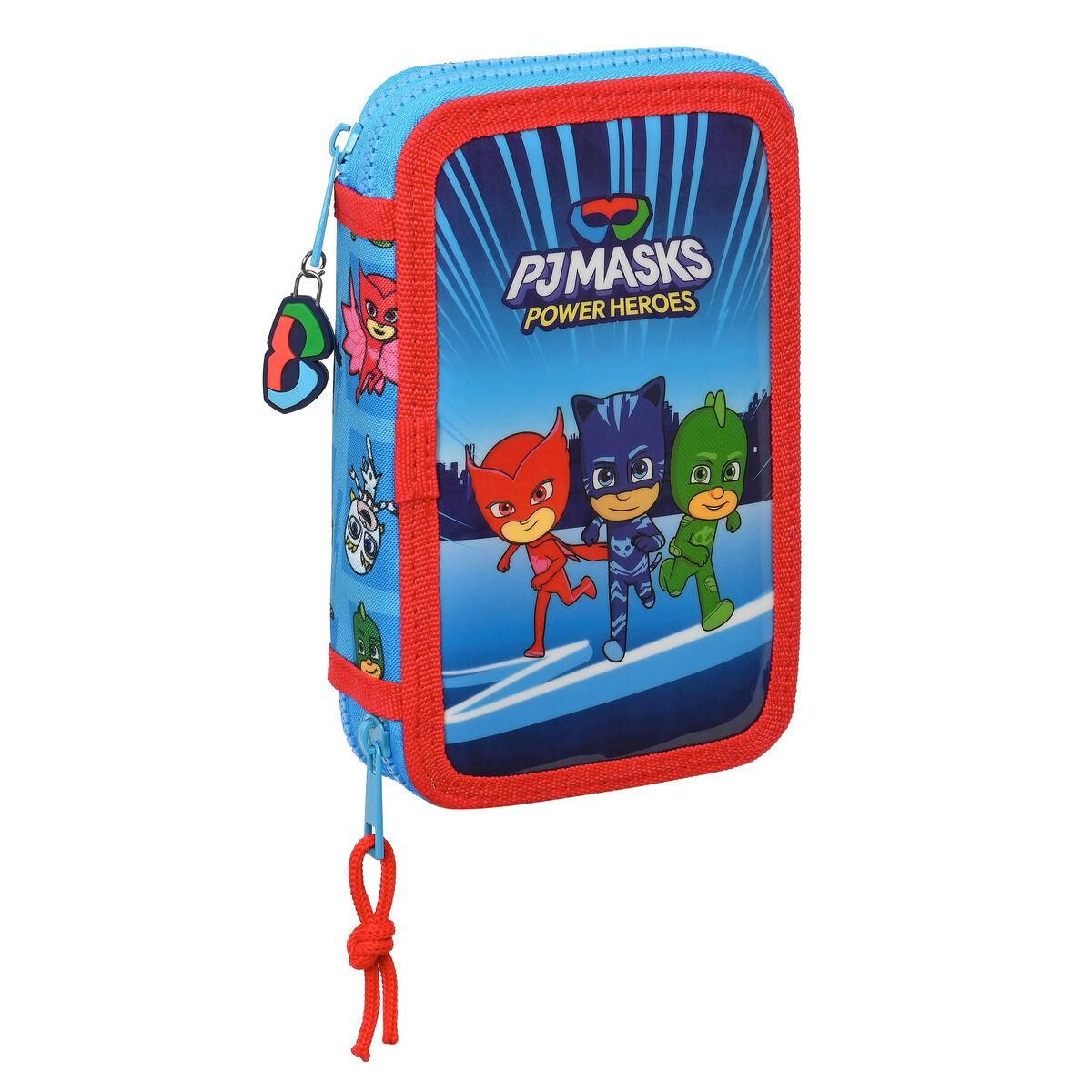 Dobbelt penalhus PJ Masks Blå 12.5 x 19.5 x 4 cm (28 Dele)