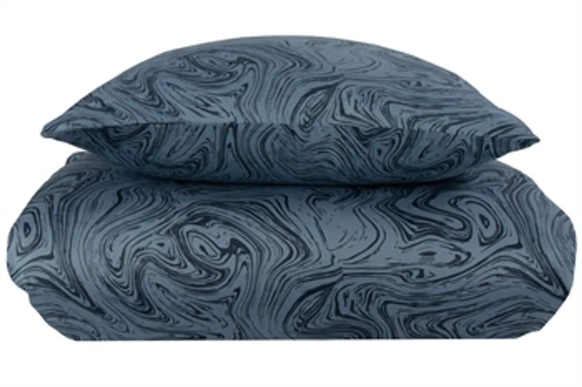 Dobbelt sengetøj 200x200 cm - 100% Blødt bomuldssatin - Marble dark blue - By Night - Mønstret sengesæt