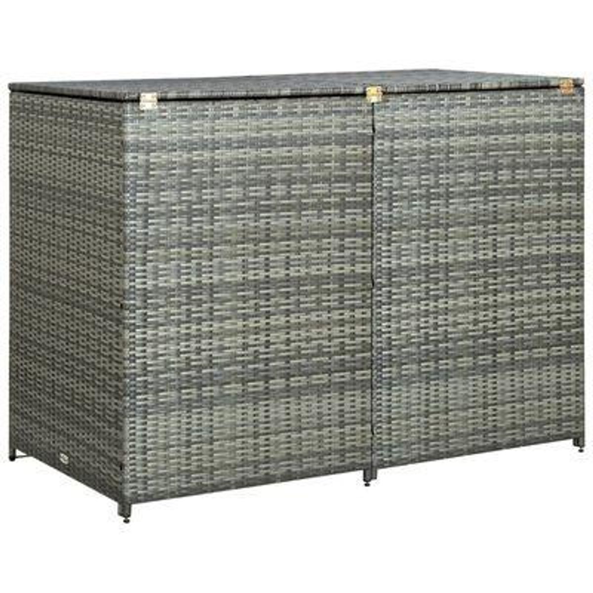 Dobbelt skraldespandsskjuler 148x77x111 cm polyrattan grå