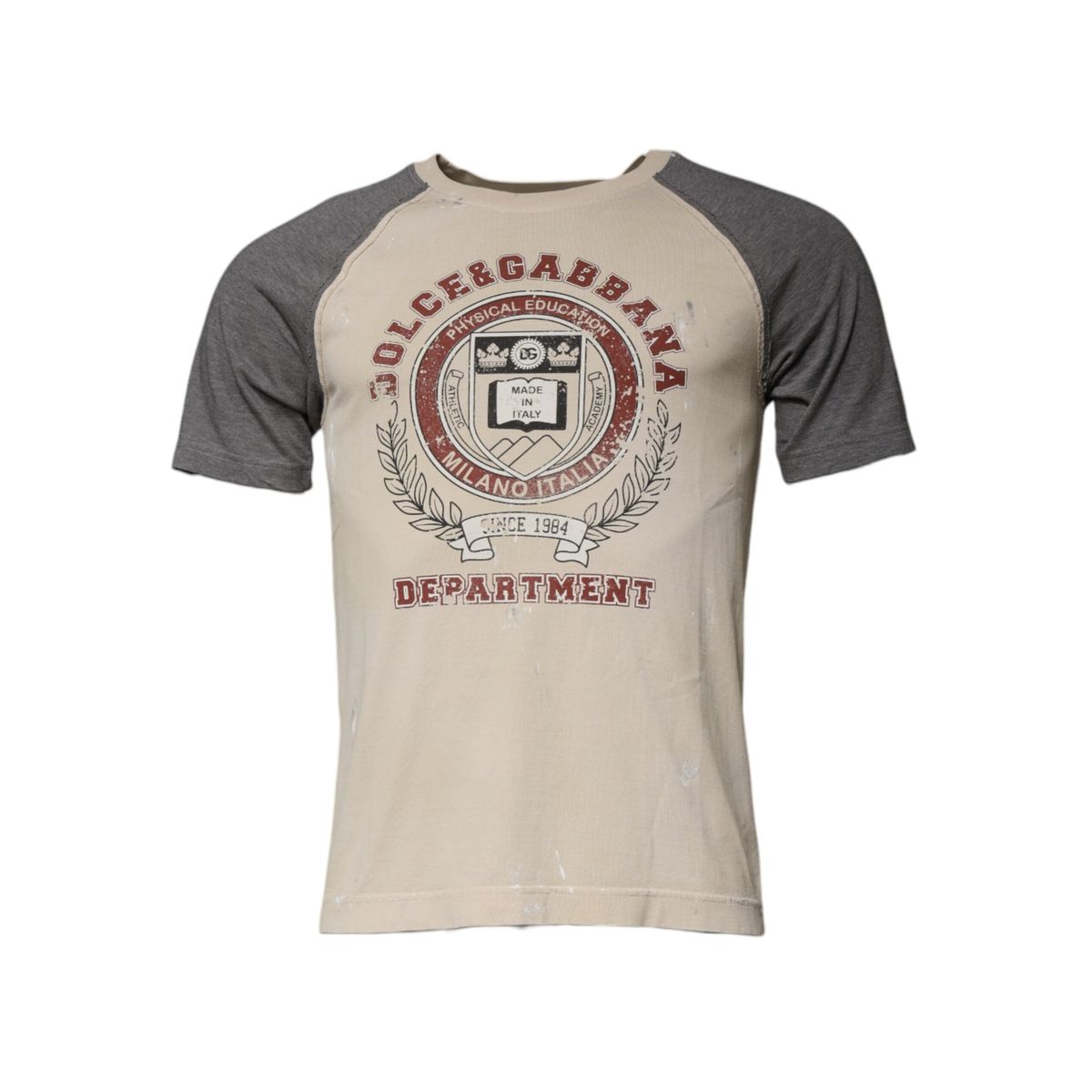 Dolce & Gabbana Beige Gray Graphic Print Cotton Crew Neck T-shirt