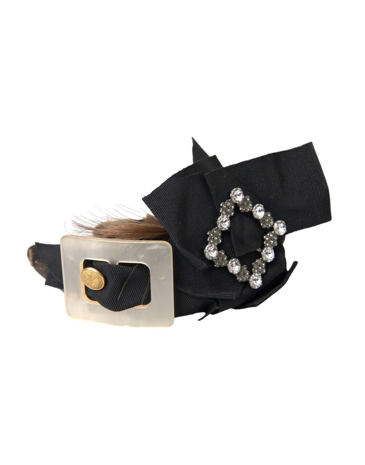 Dolce & Gabbana Black Crystal Button Brown Hair Dame Headband Diadem