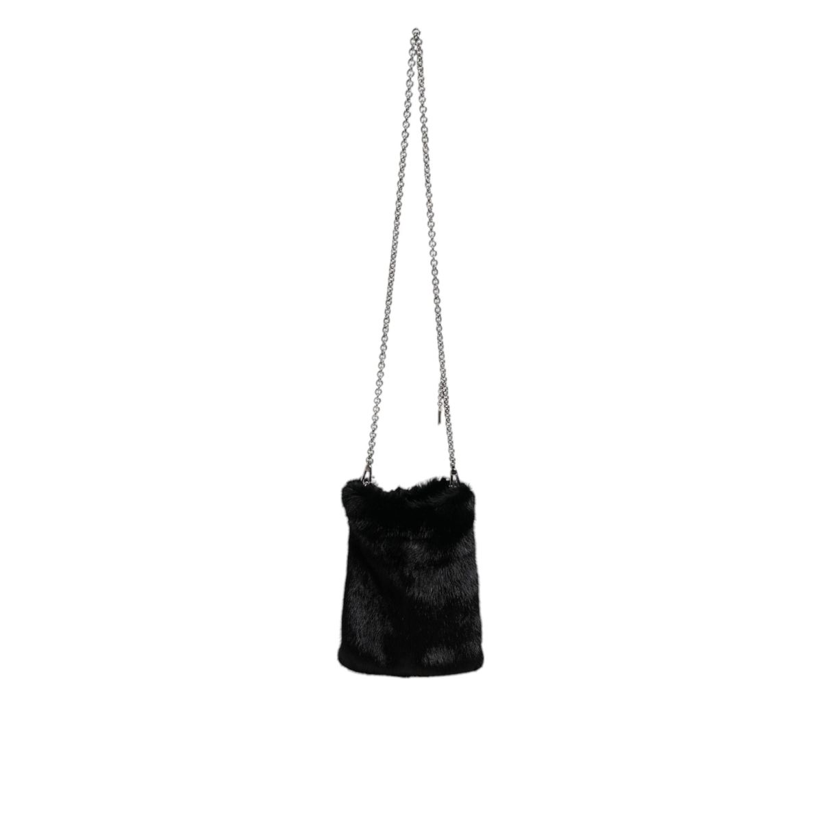 Dolce & Gabbana Black Faux Fur Silver Chain Crossbody Shoulder Purse Bag