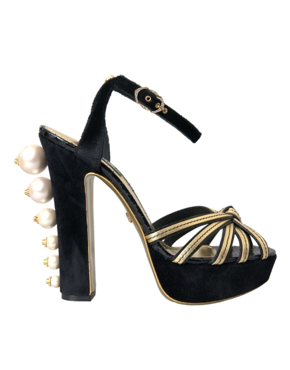 Dolce & Gabbana Black Gold Embellished Heels SandalerSko