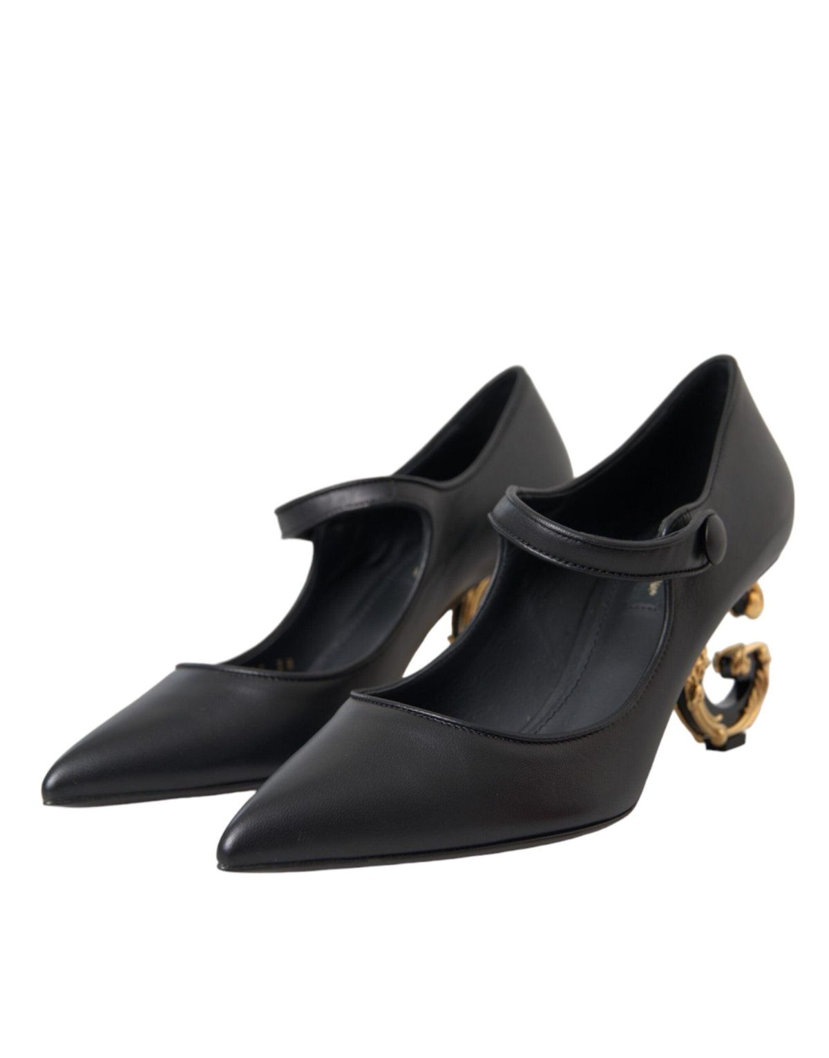 Dolce & Gabbana Black Leather Logo Heels Mary Janes Pumps Sko