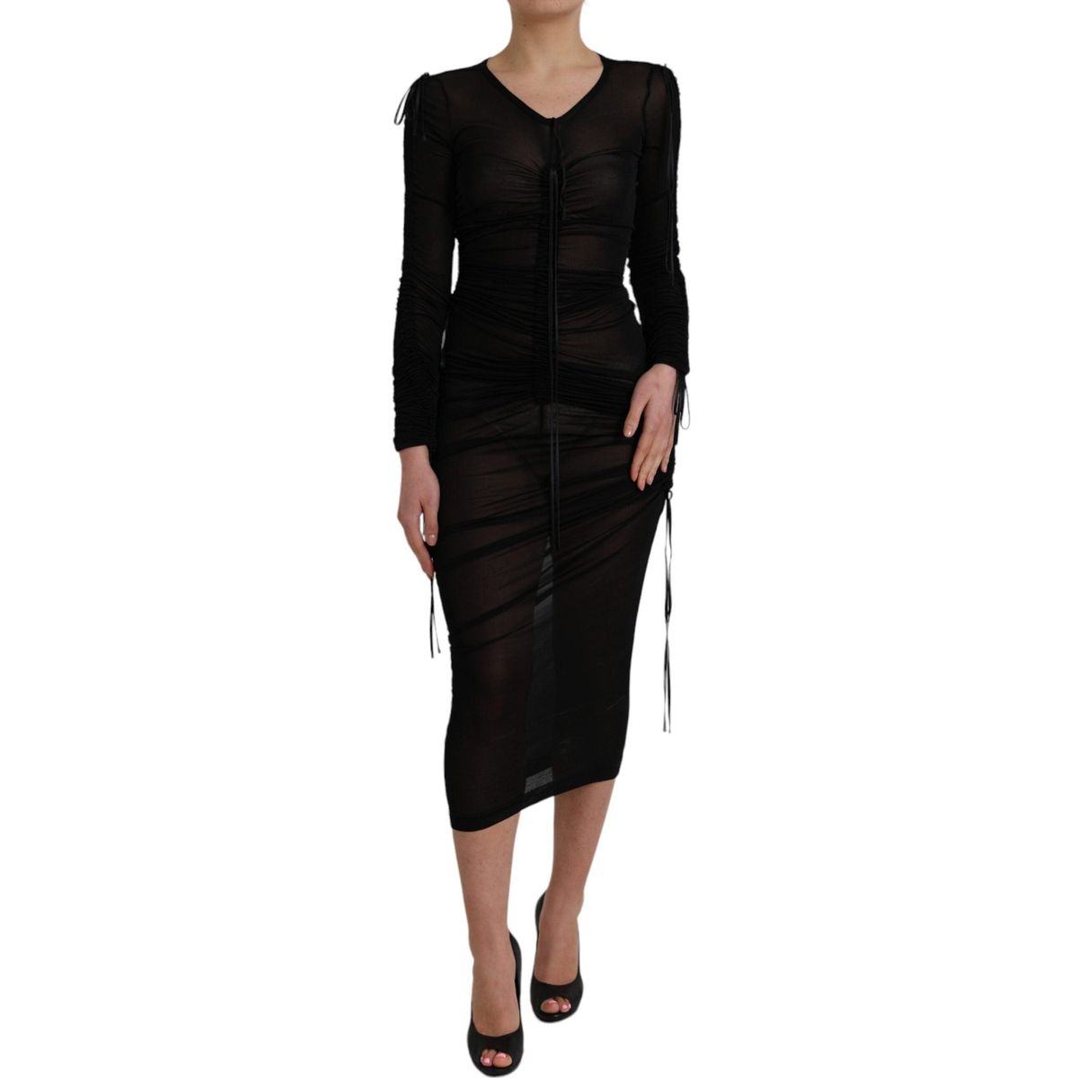 Dolce & Gabbana Black Sheer Bodycon Sheath Midi Dress