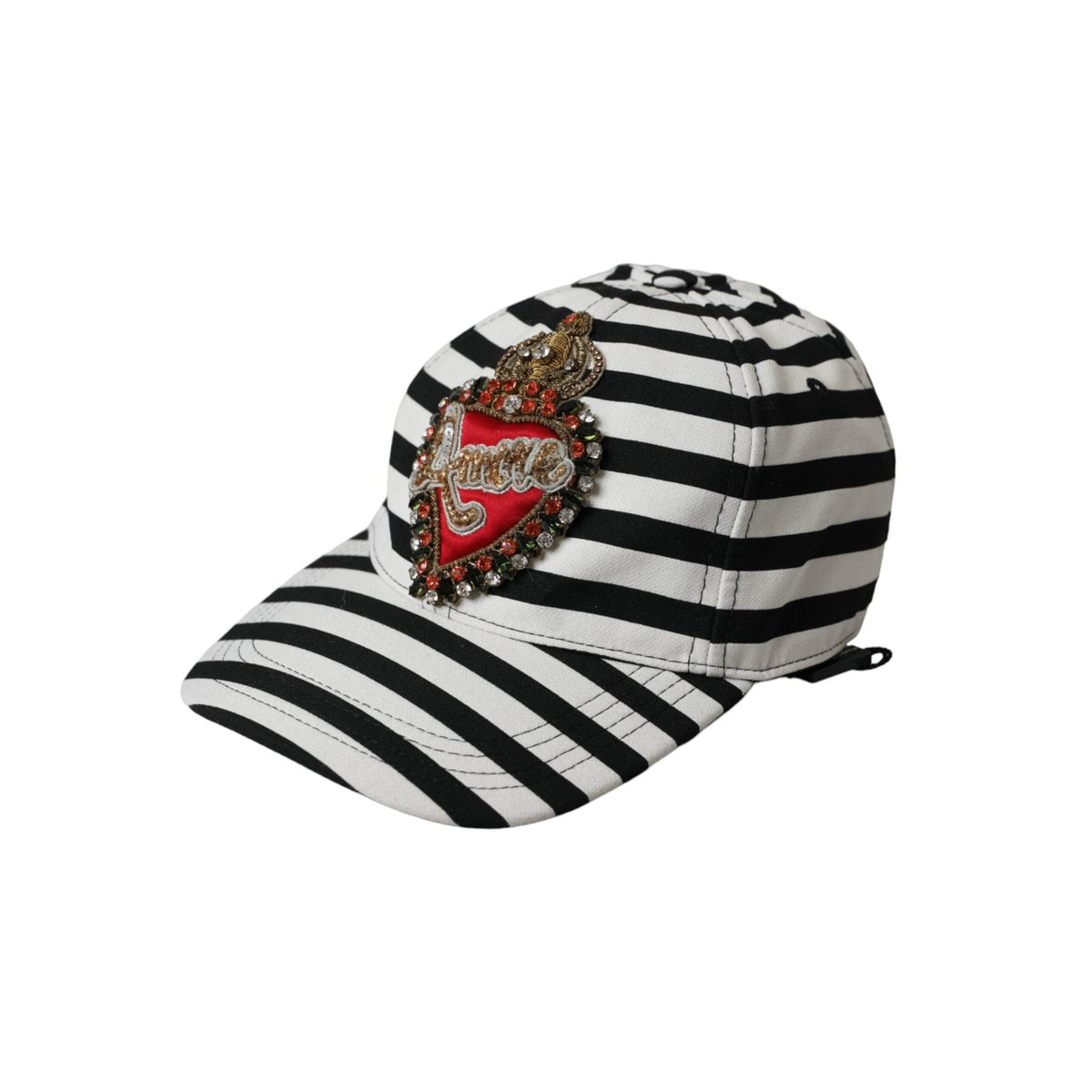 Dolce & Gabbana Black White Stripe Amore Heart Applique Baseball Hat