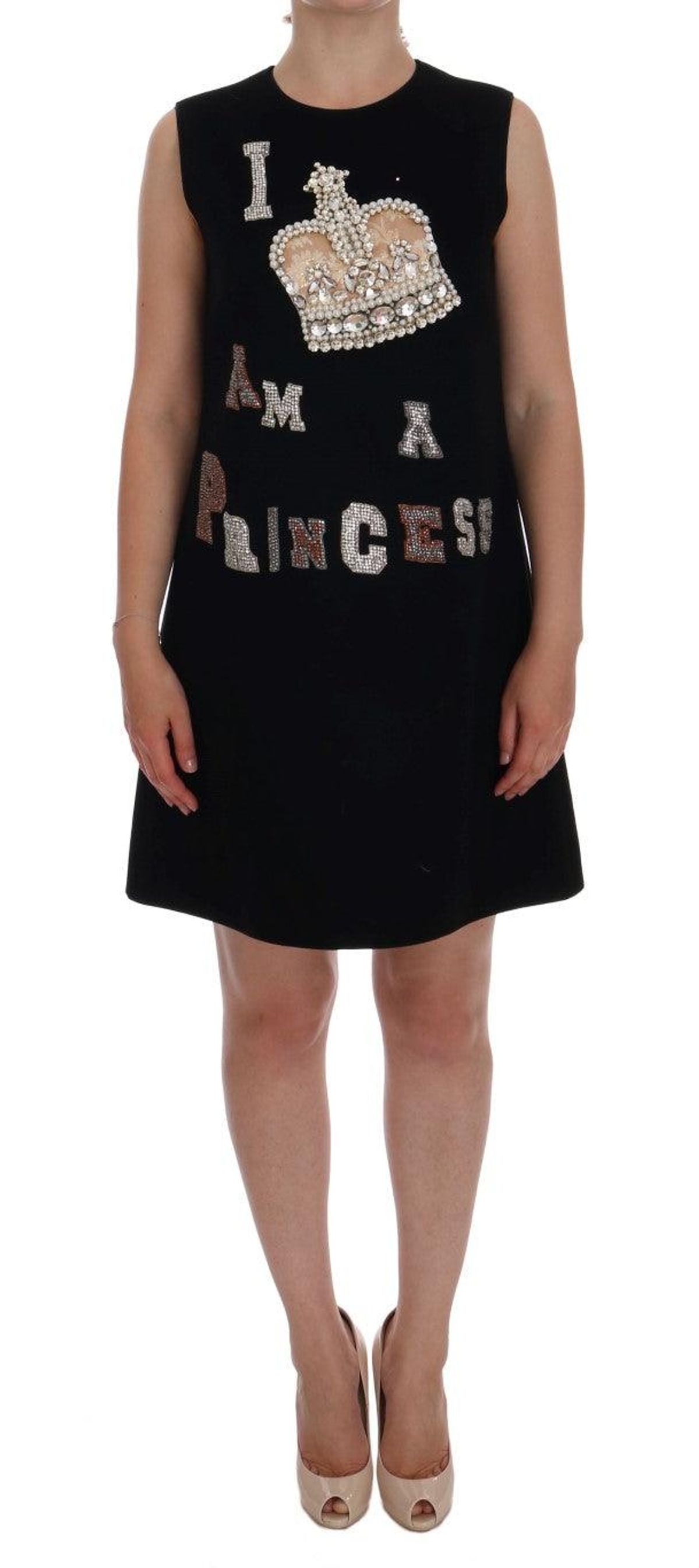 Dolce & Gabbana Black Wool Crystal Princess Dress