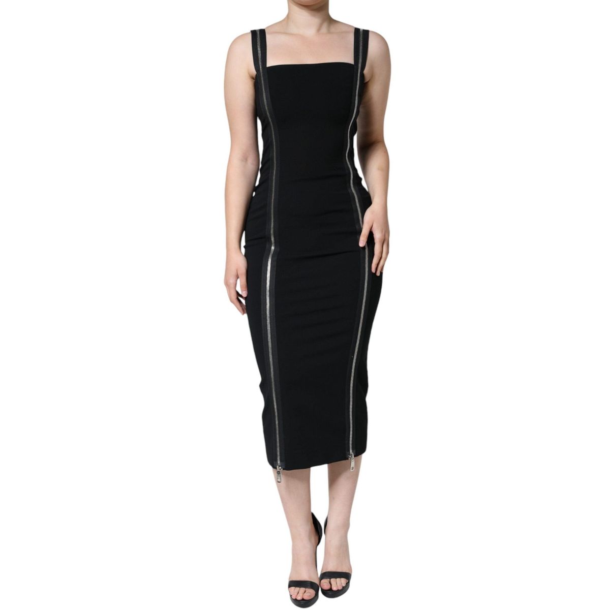 Dolce & Gabbana Black Zipper Bodycon Sheath Midi Dress