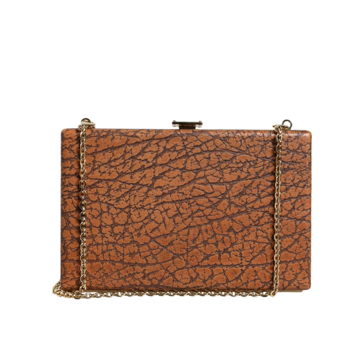 Dolce & Gabbana Brown Leather Gold Frame Clutch Mini Crossbody Bag