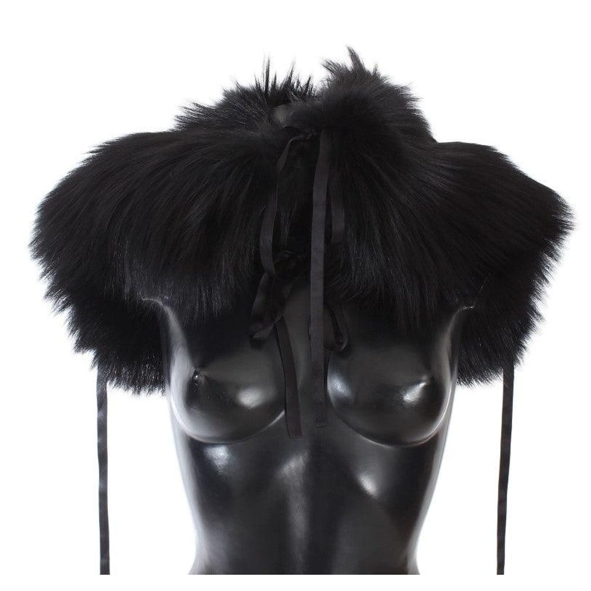 Dolce & Gabbana Elegant Black Fox Fur Silk Shoulder Wrap