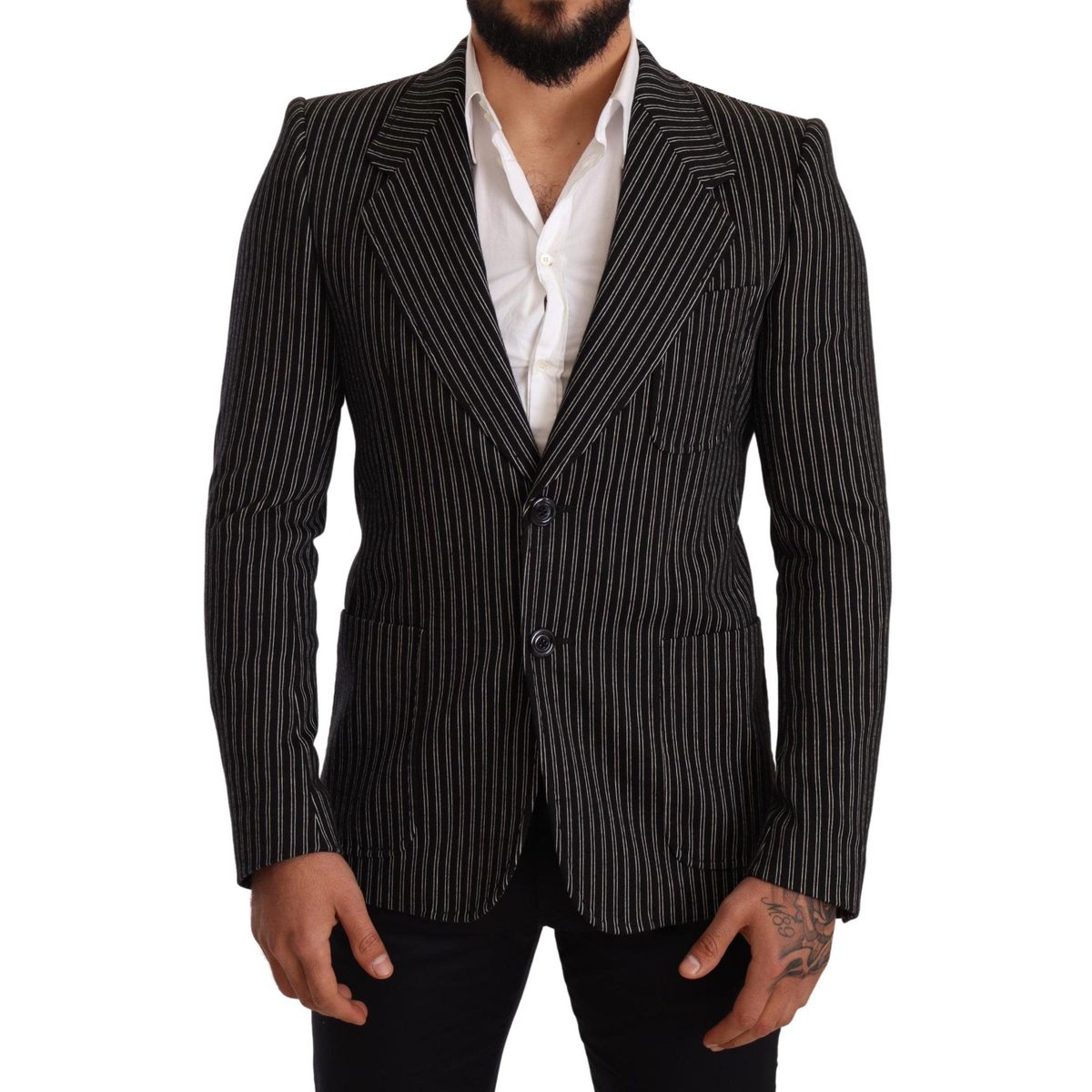 Dolce & Gabbana Elegant Black Striped Virgin Wool Blazer