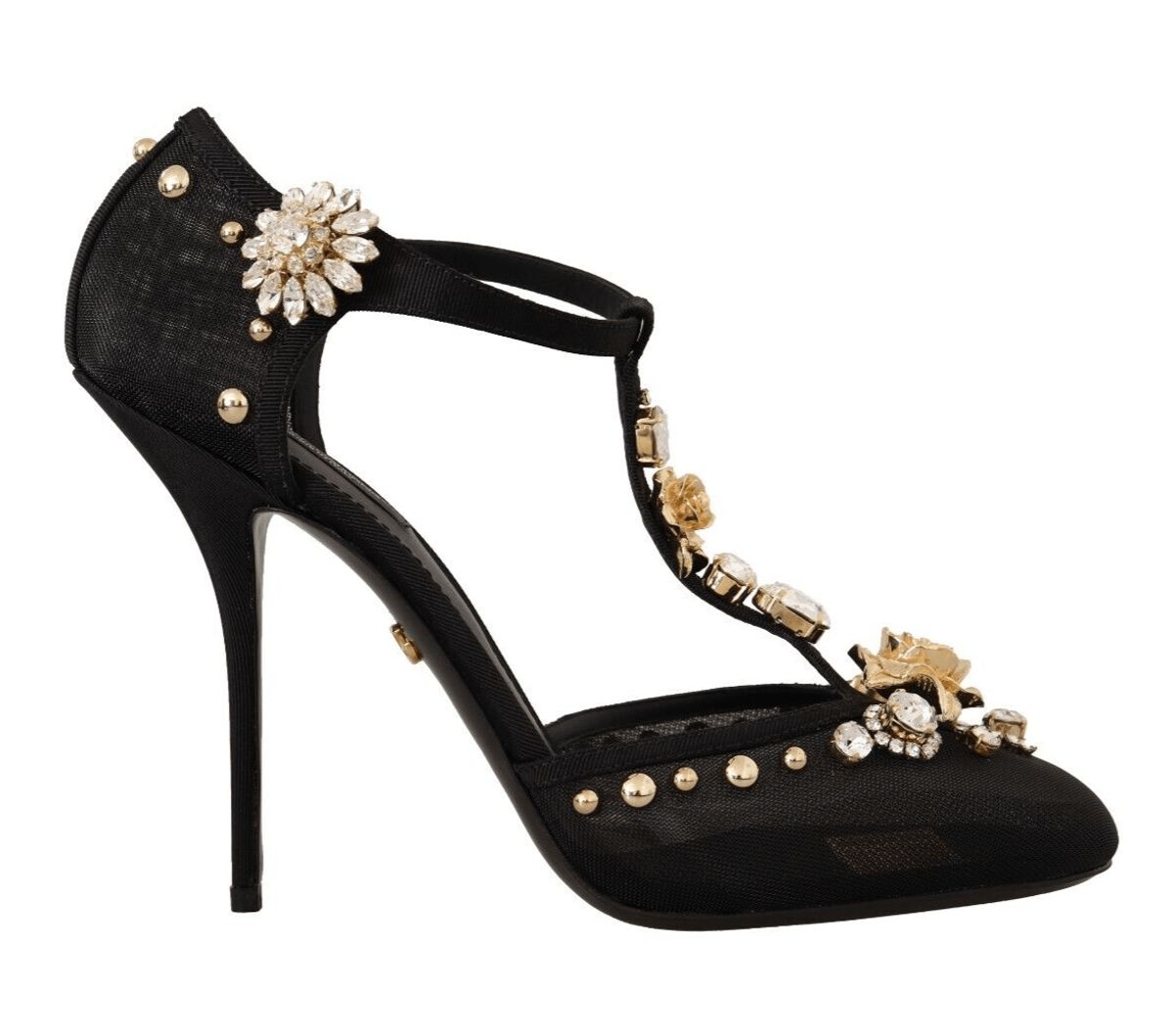 Dolce & Gabbana Elegant Crystal-Embellished Mesh T-Strap Pumps