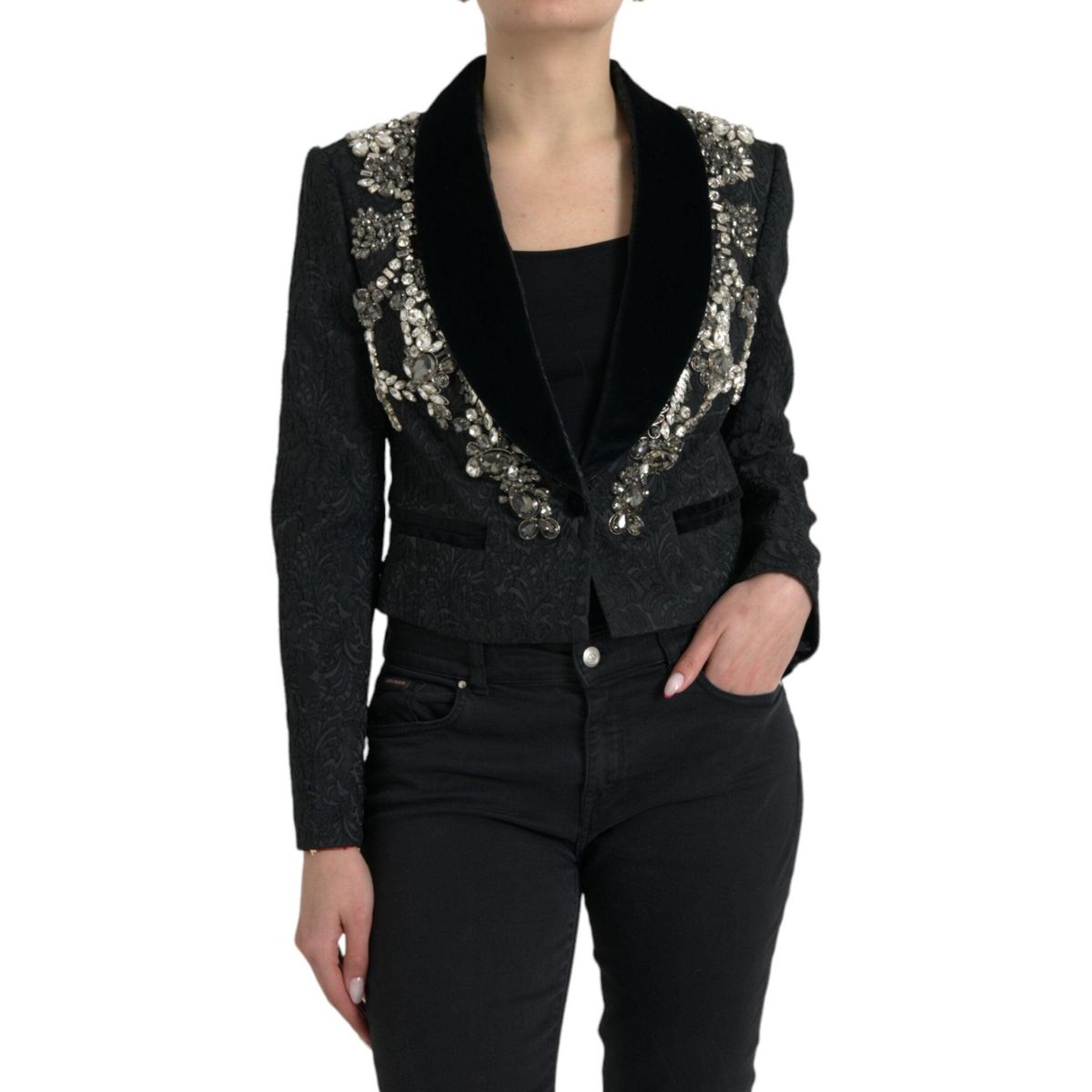 Dolce & Gabbana Elegant Embellished Black Overcoat Jacket