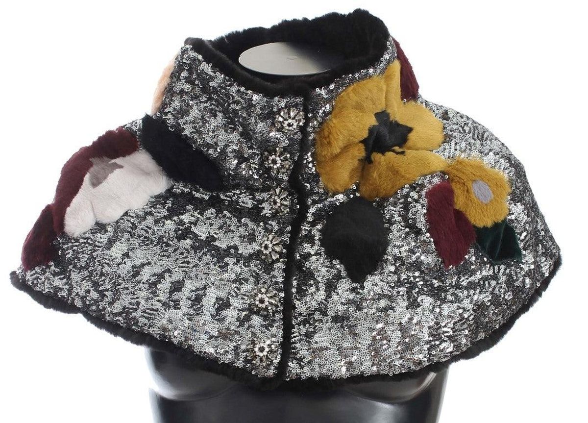 Dolce & Gabbana Elegant Floral Sequined Fur Scarf