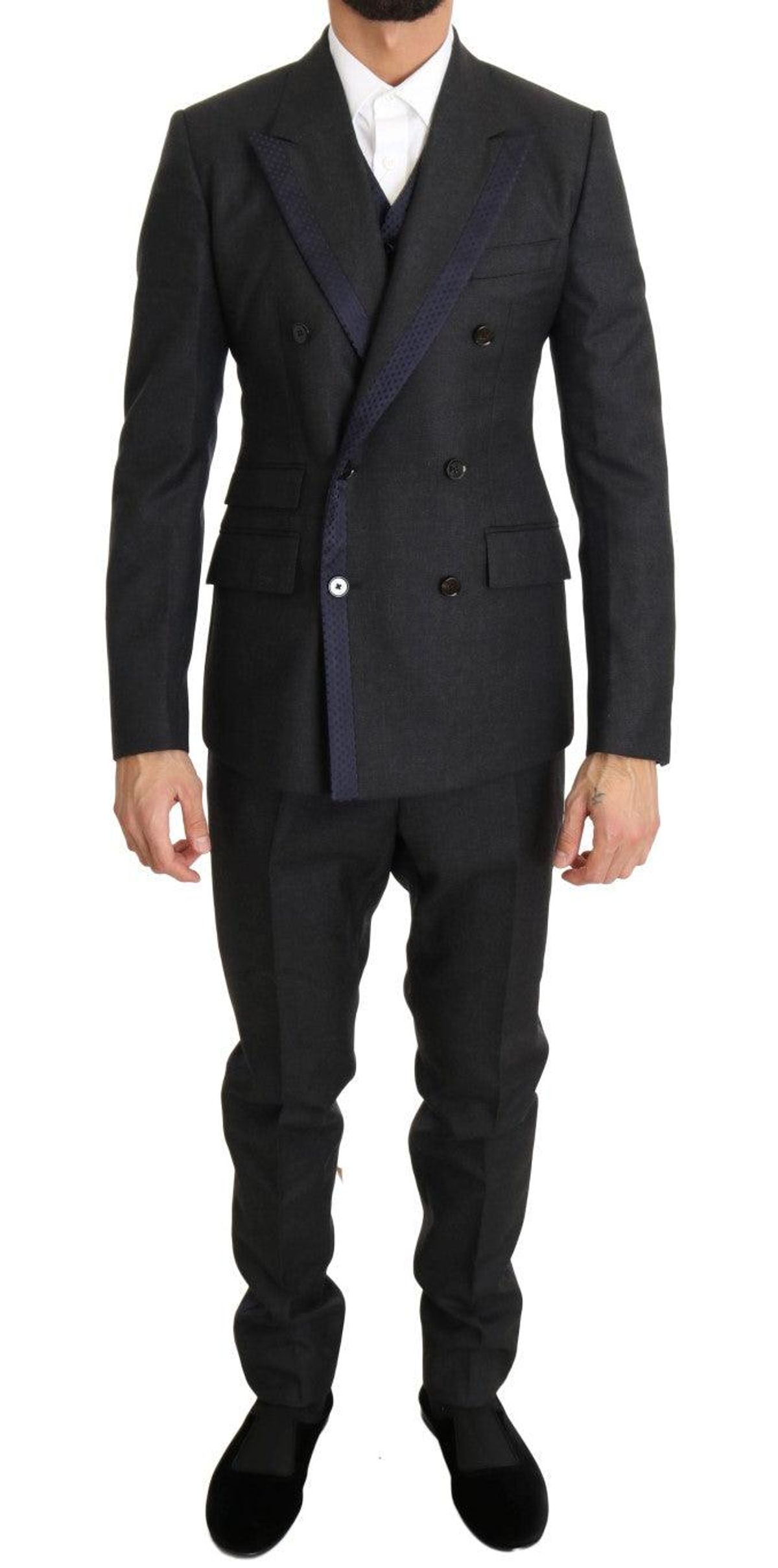 Dolce & Gabbana Elegant Gray Polka Dot 3-Piece Suit