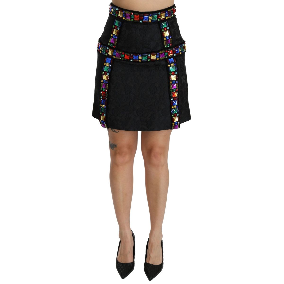 Dolce & Gabbana Elegant High-Waist Embellished Black Skirt