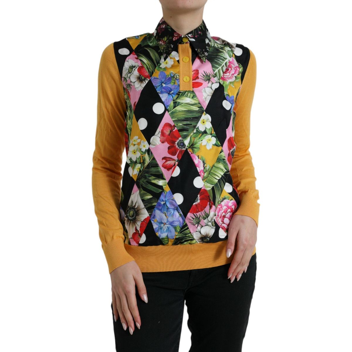 Dolce & Gabbana Elegant Patchwork Henley Silk Blend Sweater